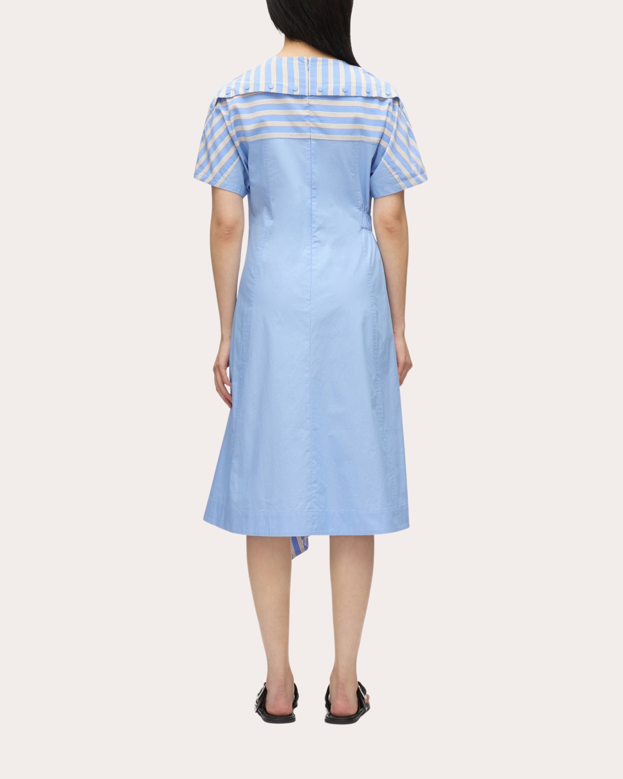 Striped Poplin Asymmetric Midi Dress - 2