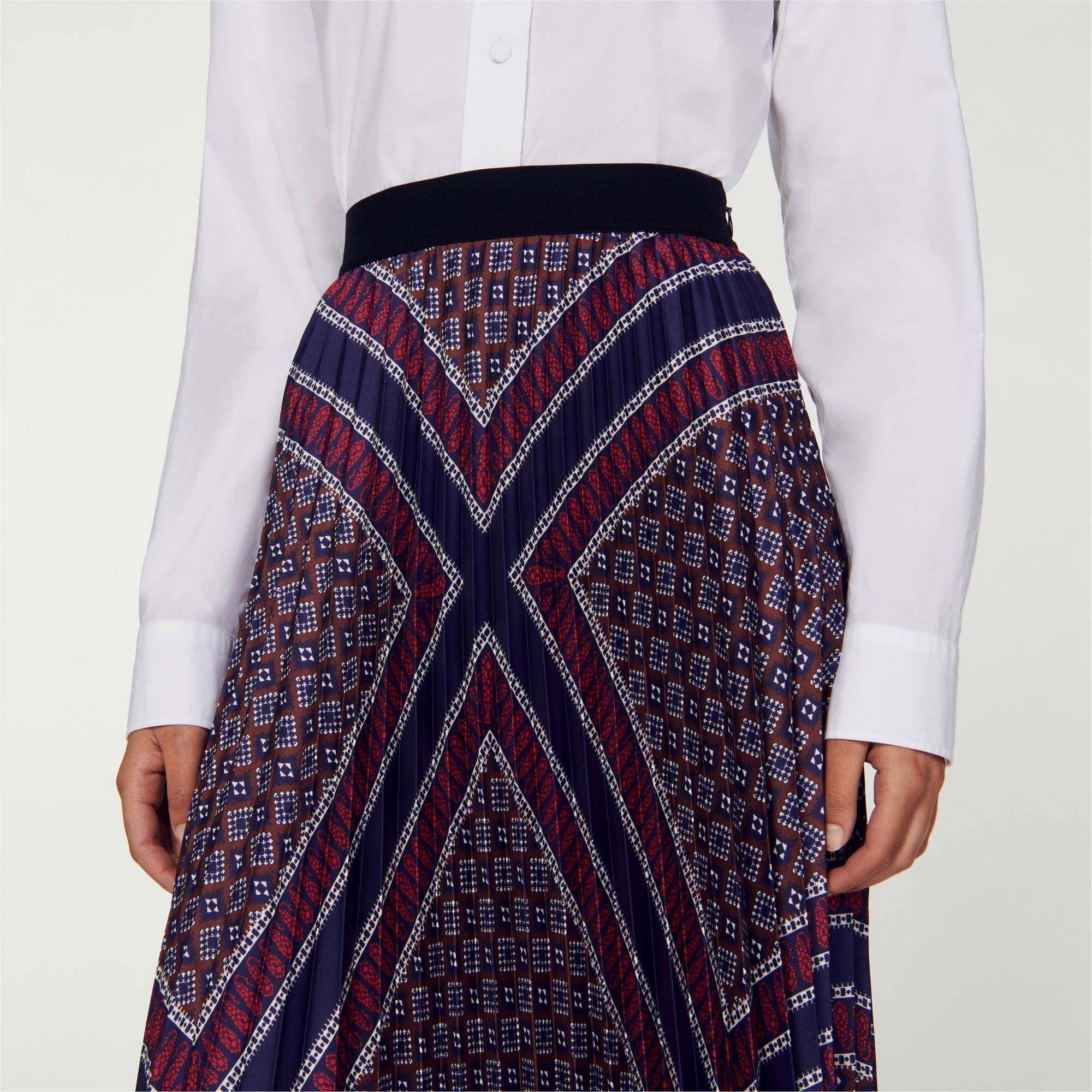 PRINTED PLEATED LONG SKIRT - 4