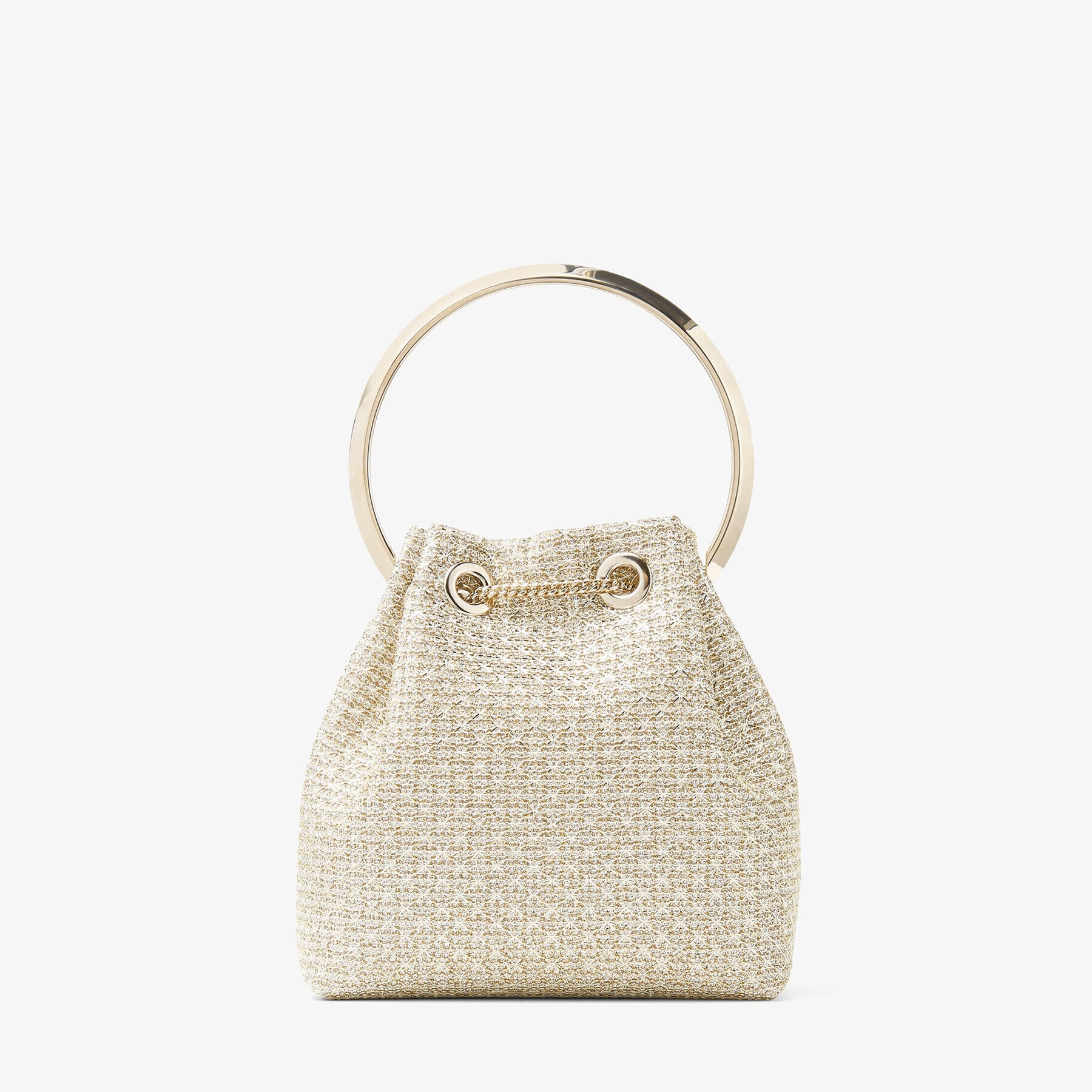 Bon Bon
Champagne Woven Sparkle Lurex Bag with Metal Bracelet Top Handle - 5