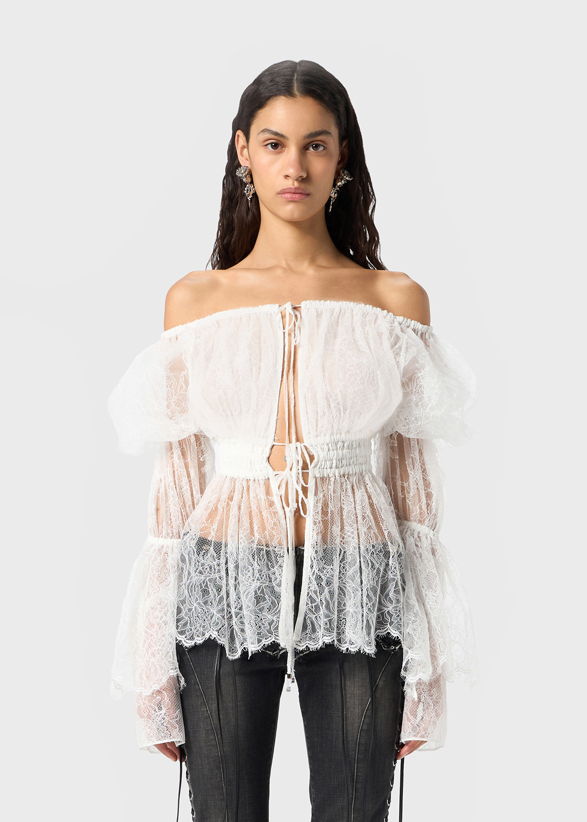 CHANTILLY LACE SHIRT WITH RUCHING - 3
