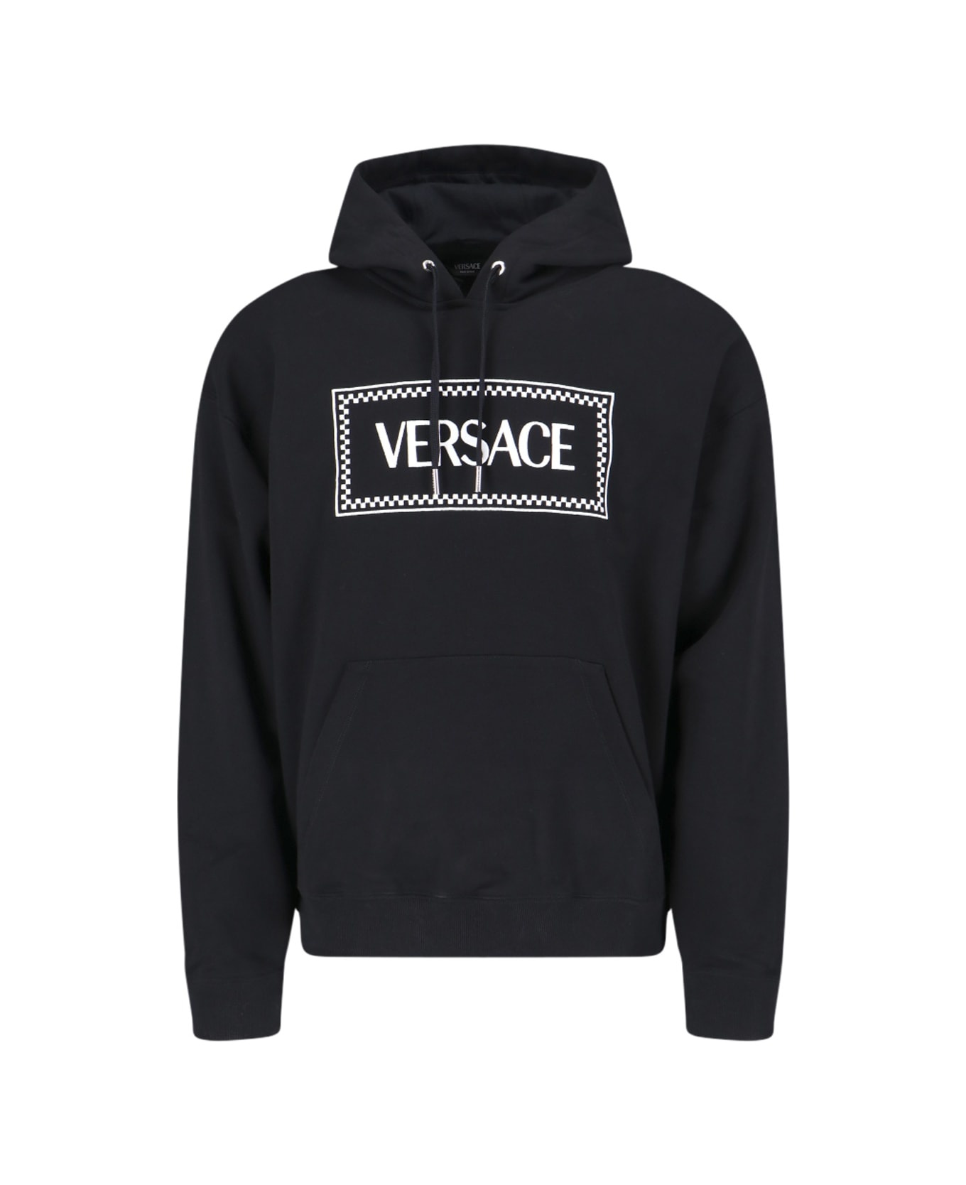 Black Hoodie With Contrasting Logo Lettering Print In Cotton Man - 1