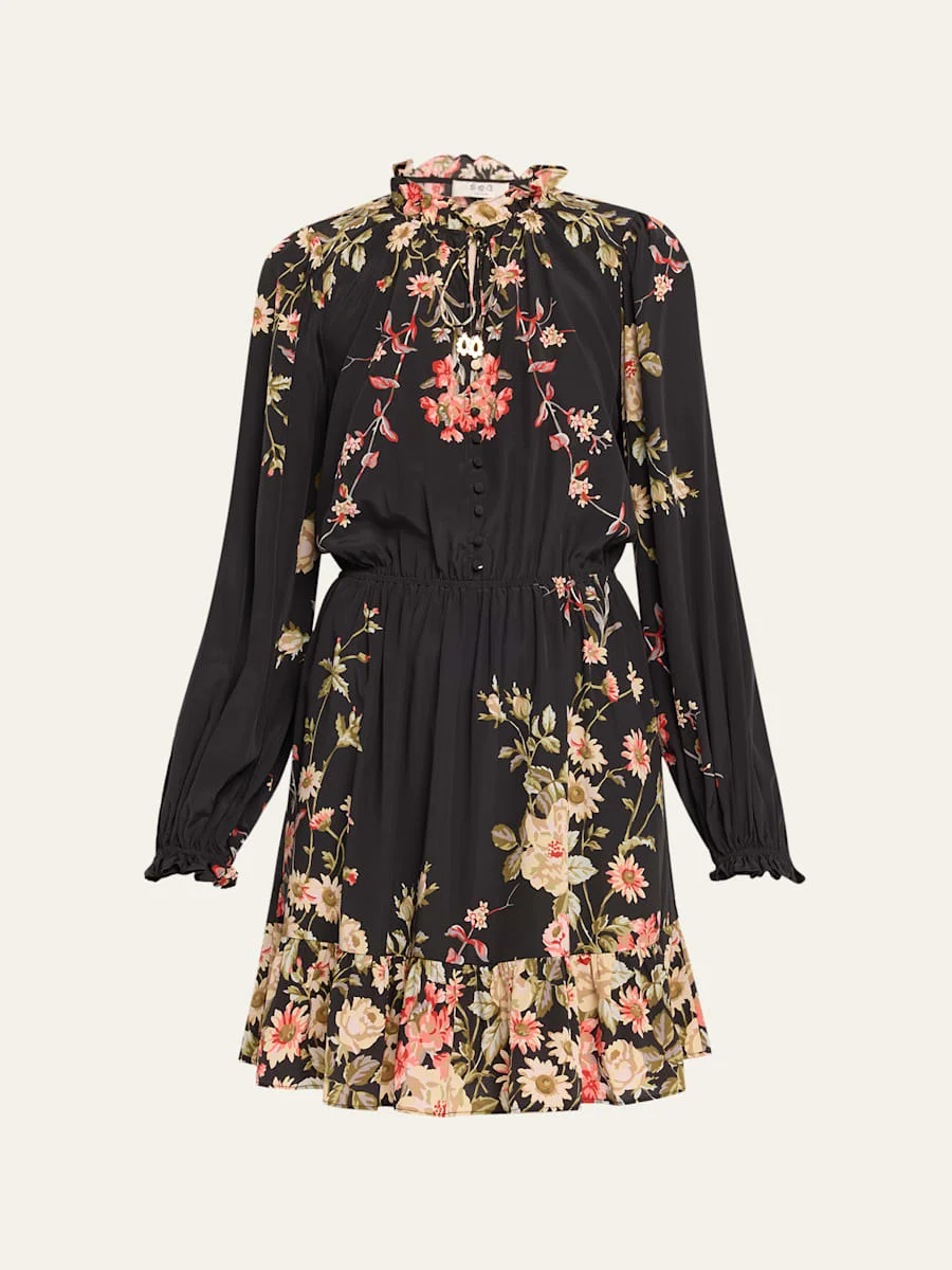 Jolie Floral Long-Sleeve Mini Dress - 1