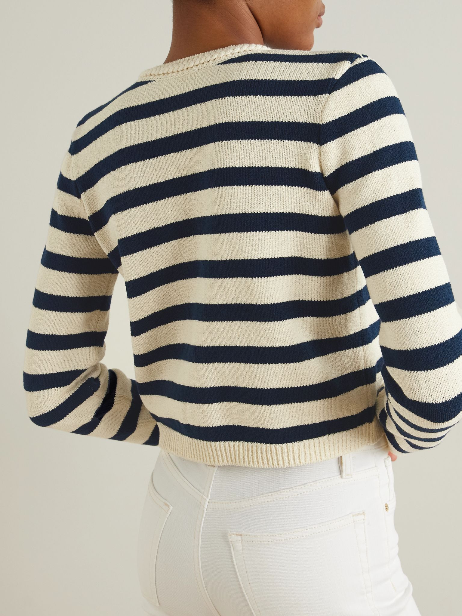 The Harbor striped cotton-blend cardigan Cream - 3