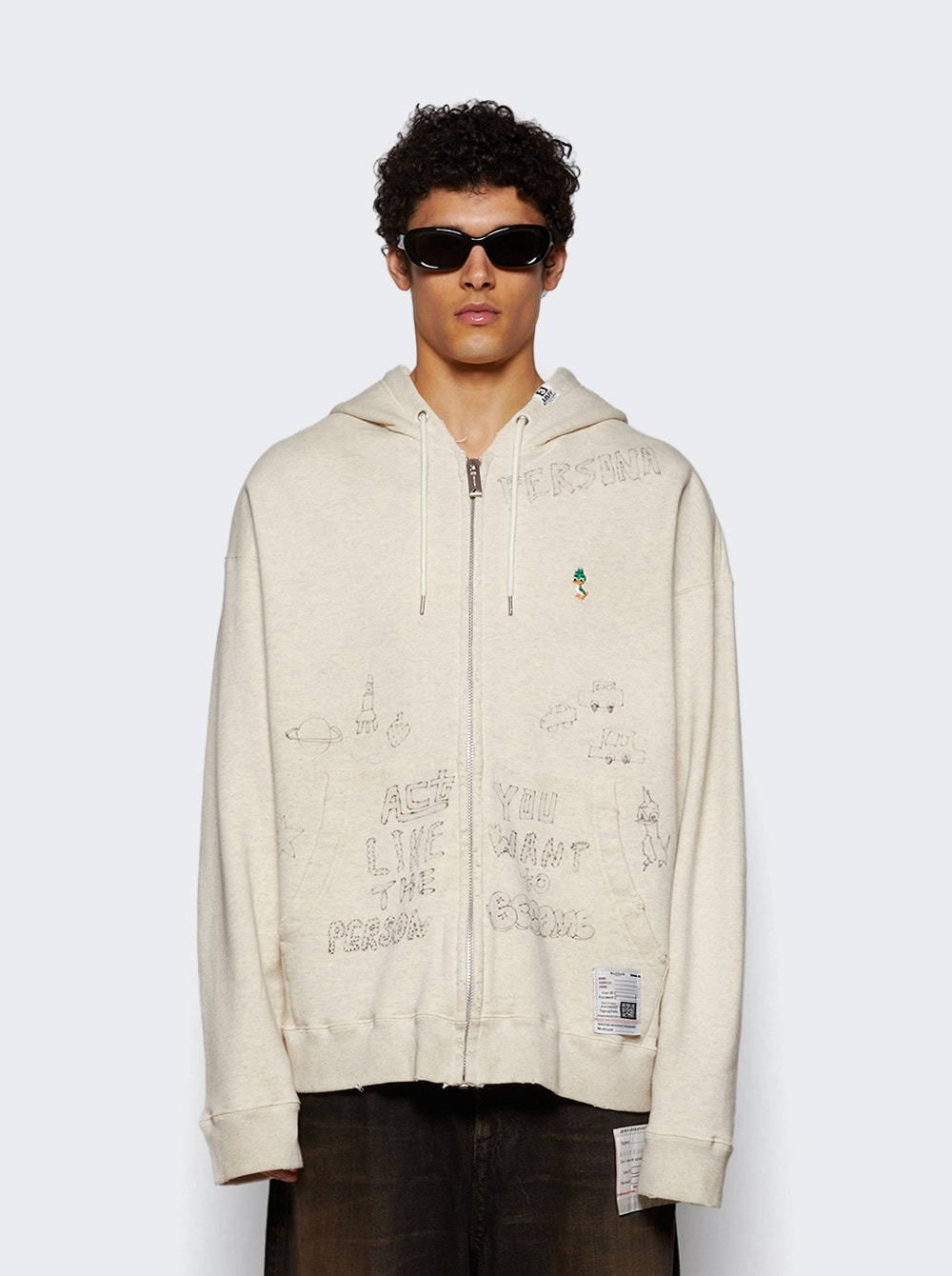 Distressed Zip Up Hoodie White - 2