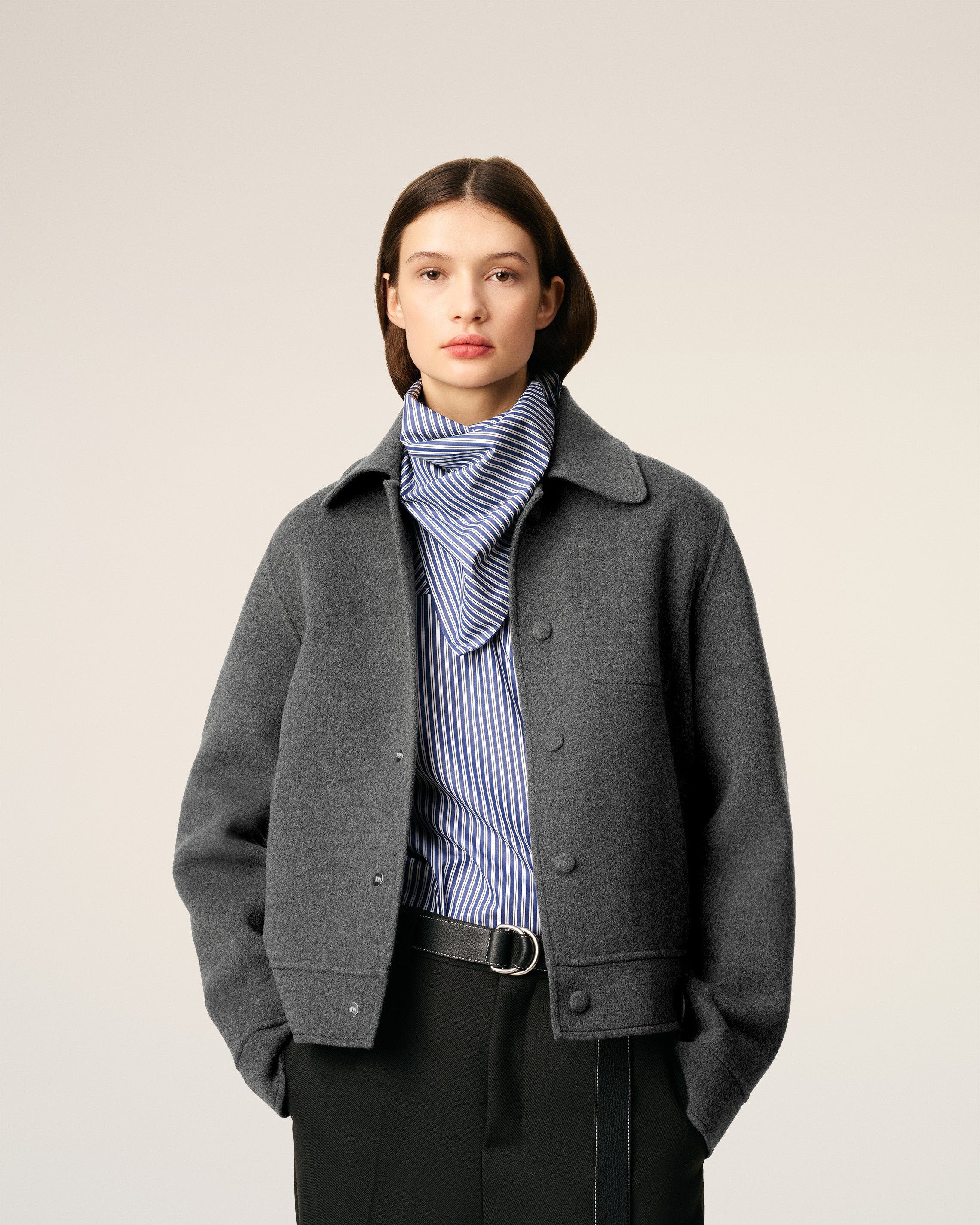 GREY WOOL BOXY BUTTONED JACKET - 3
