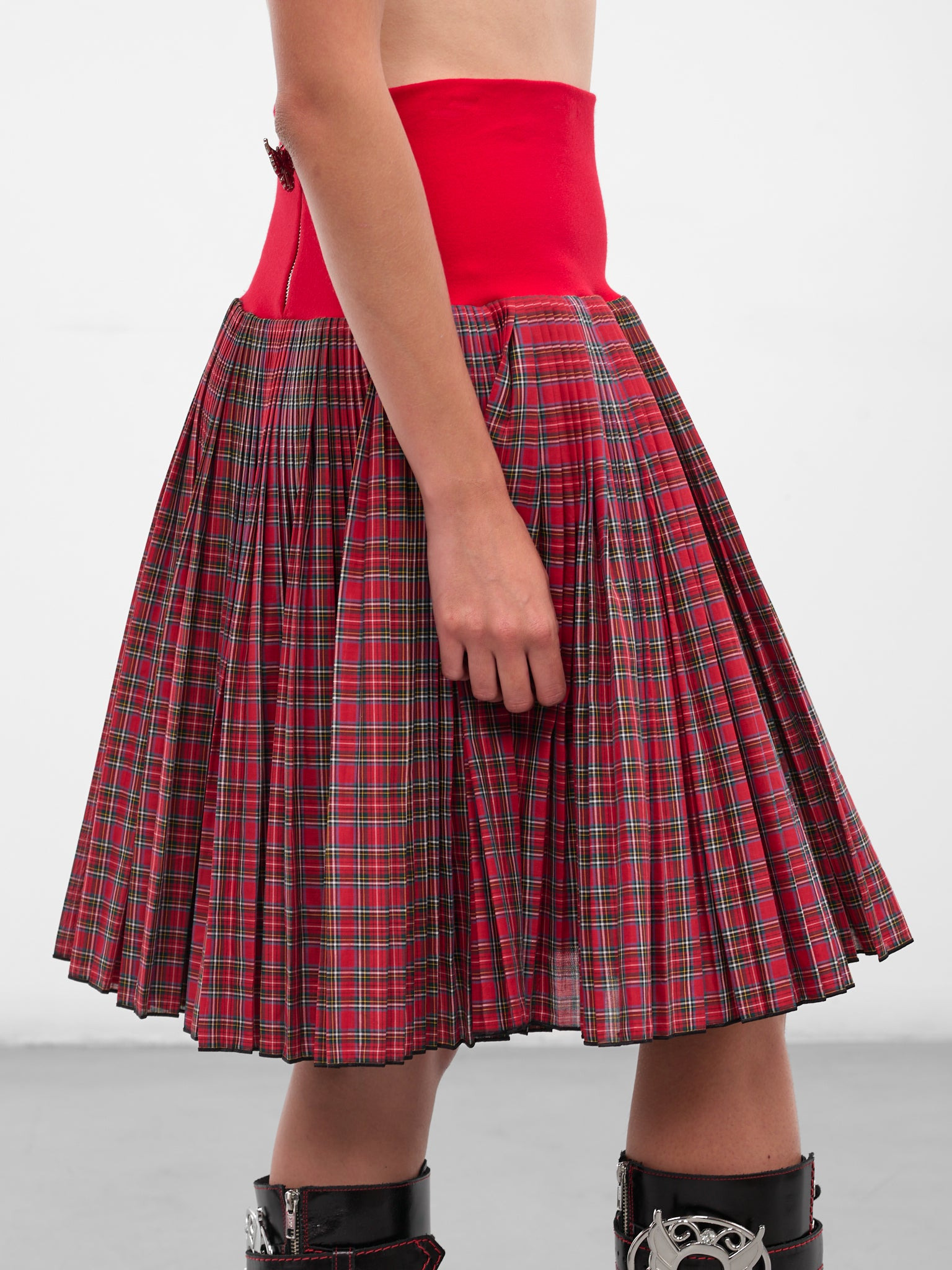 Red Fret Tartan Midi Skirt - 4