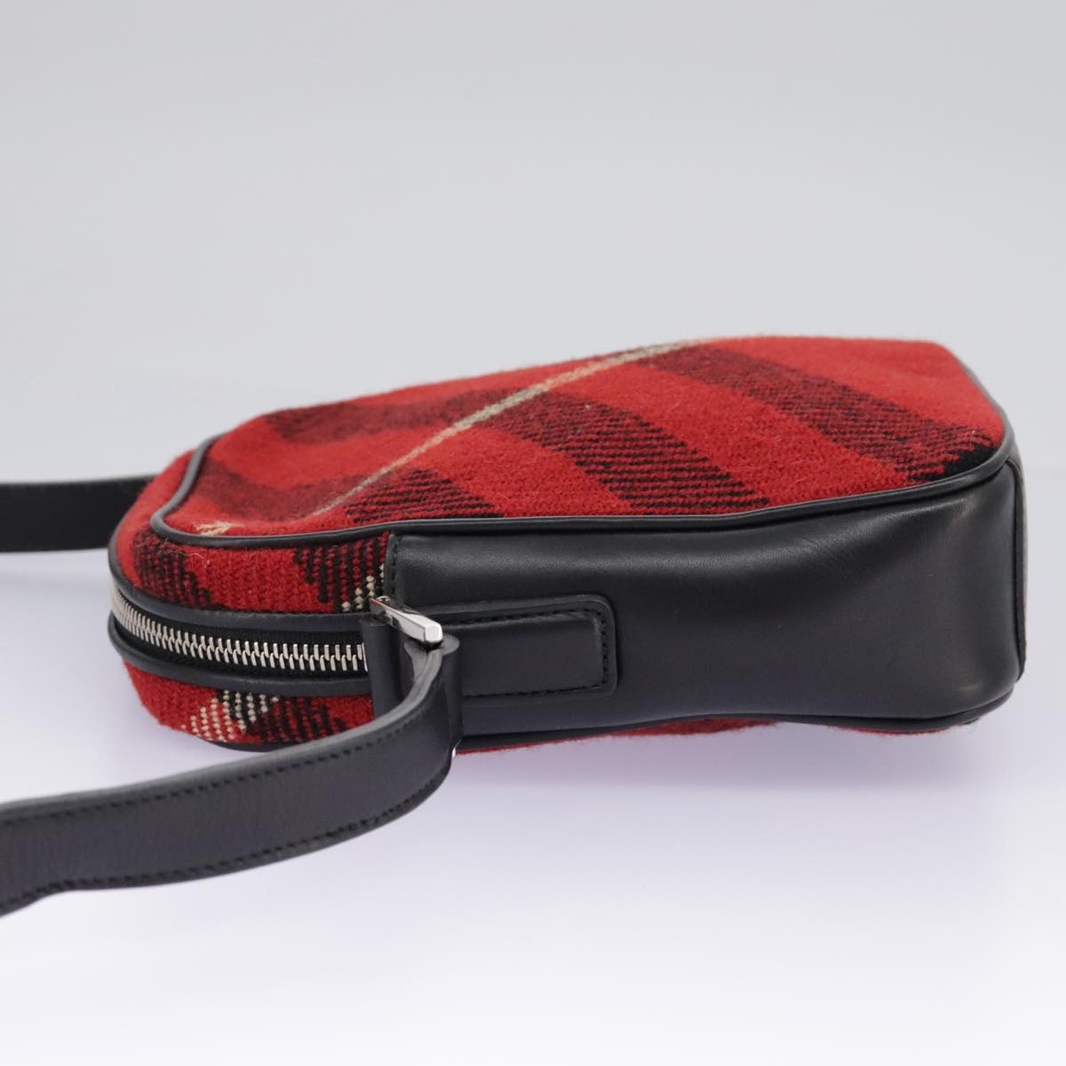 Burberry Nova Check Shoulder Bag Wool Red Silver - 3
