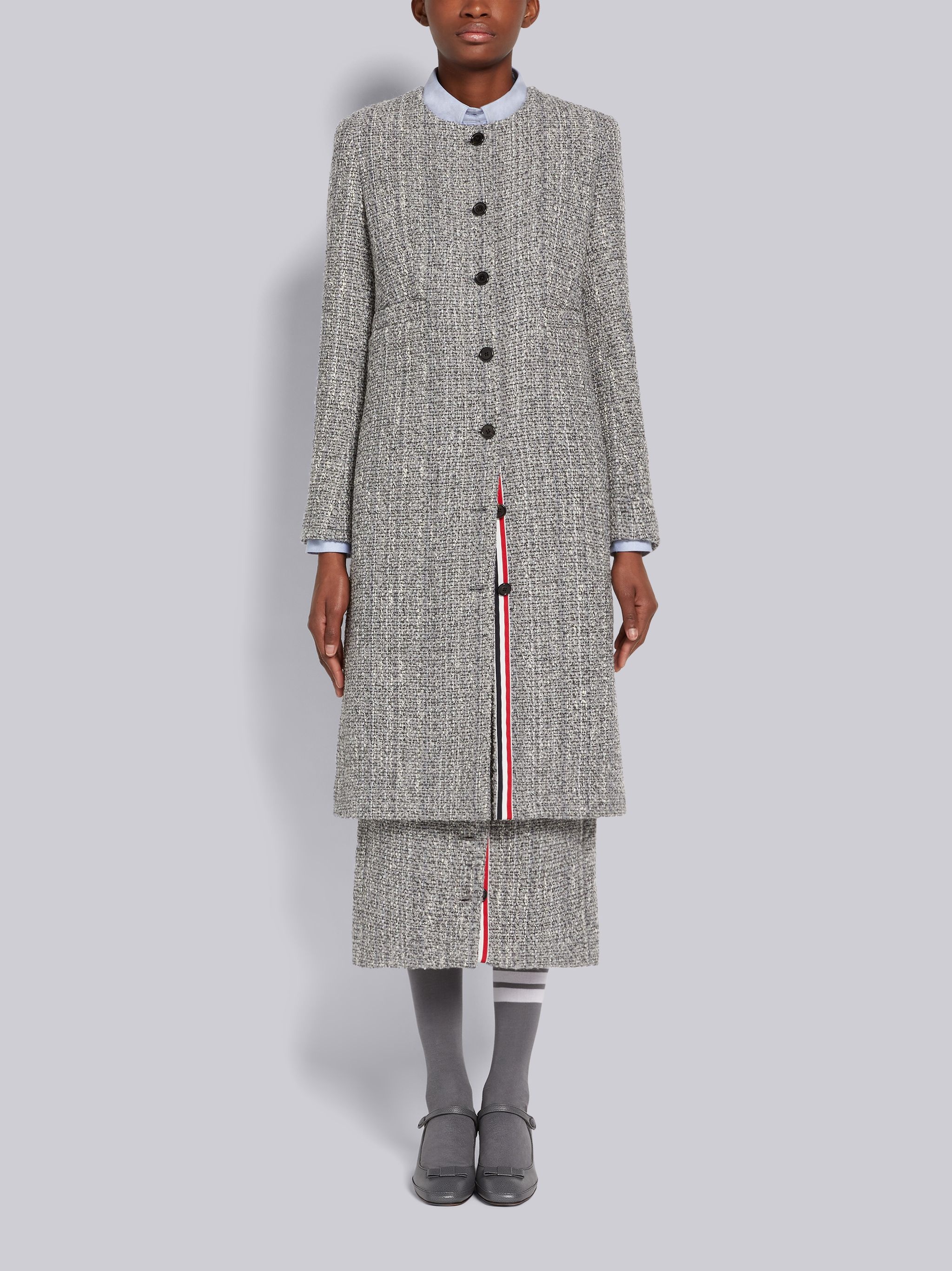 Medium Grey Melange Look Solid Tweed Semi-constructed Cardigan Overcoat - 1