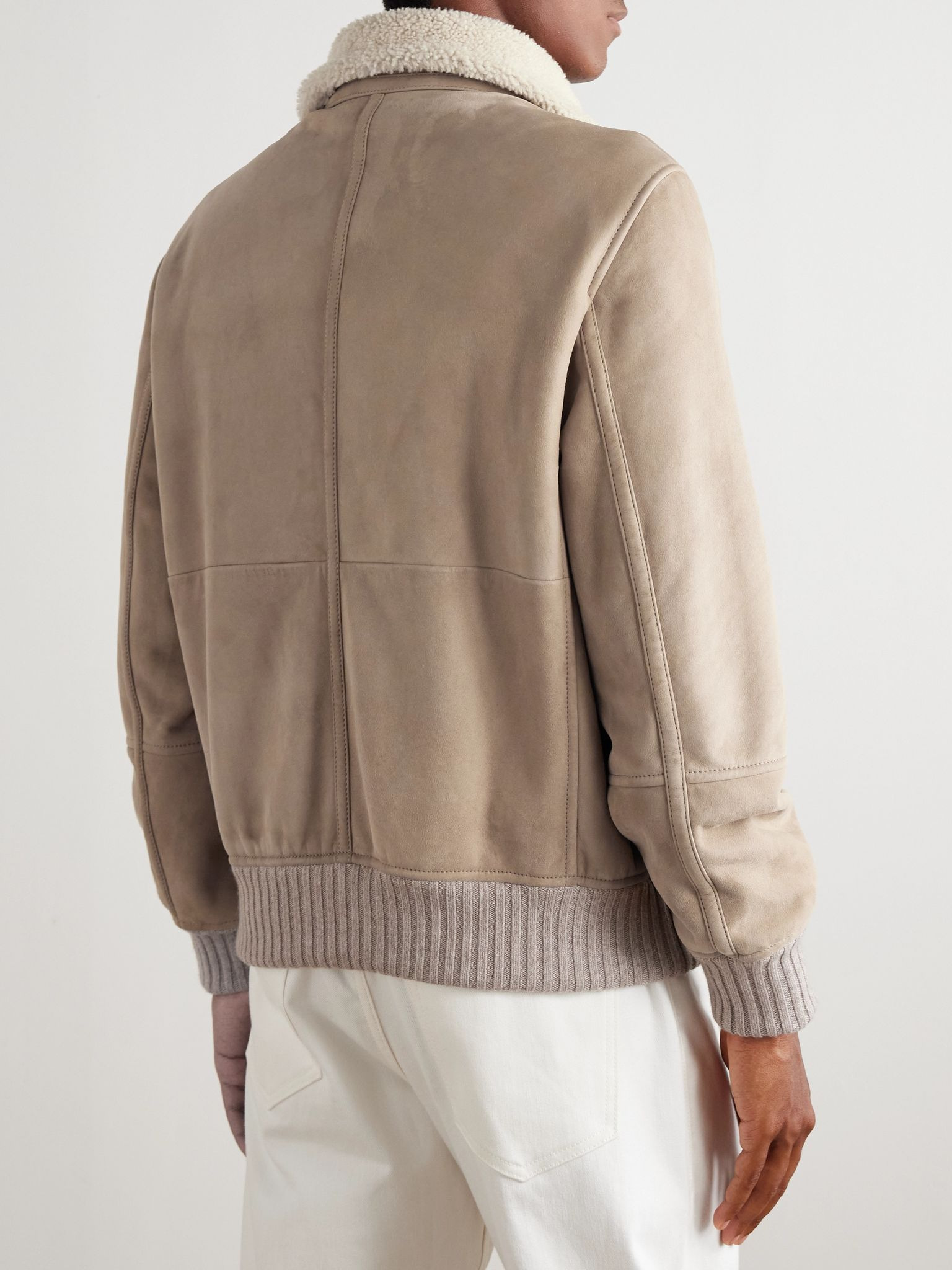Cashmere-Trimmed Shearling Jacket Brown - 4