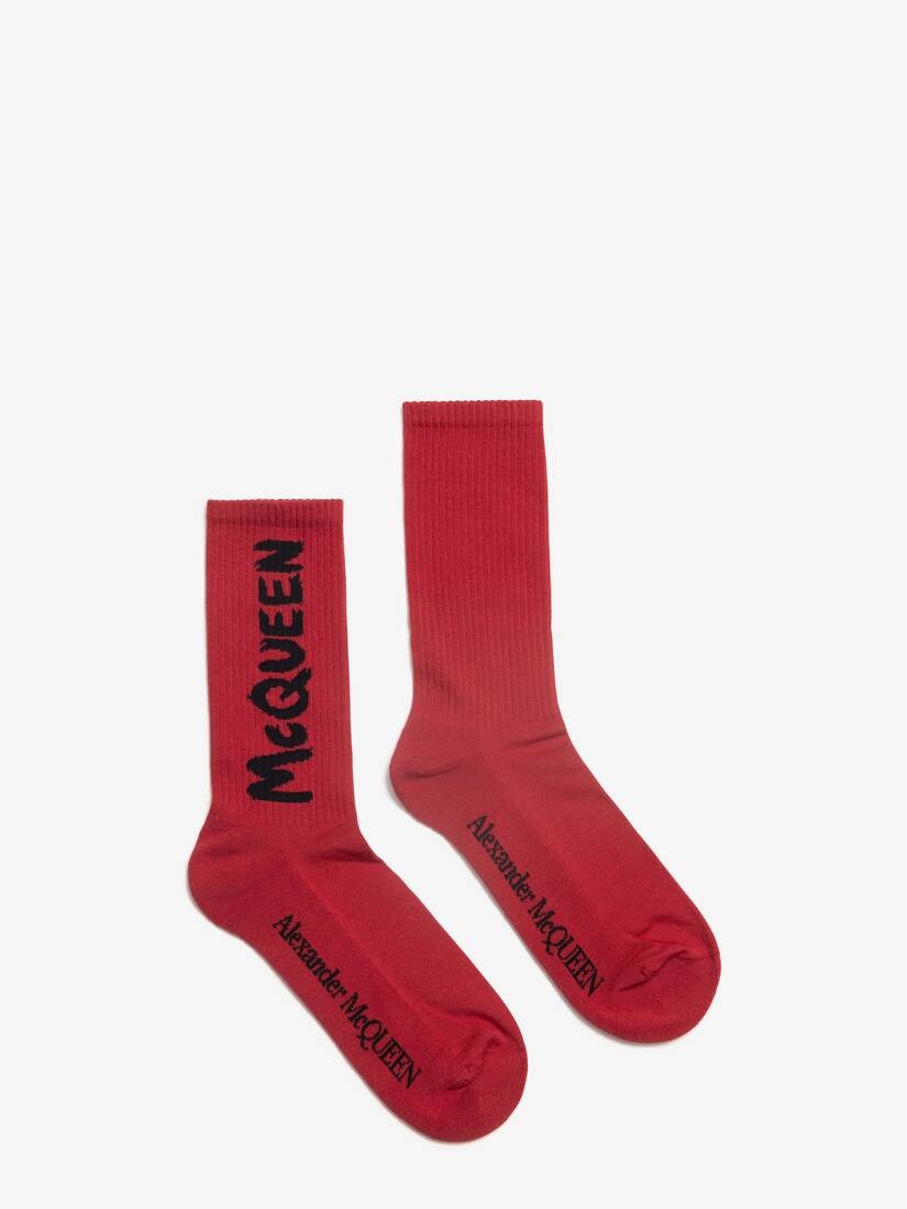 Men's McQueen Graffiti Socks in Bordeaux - 1