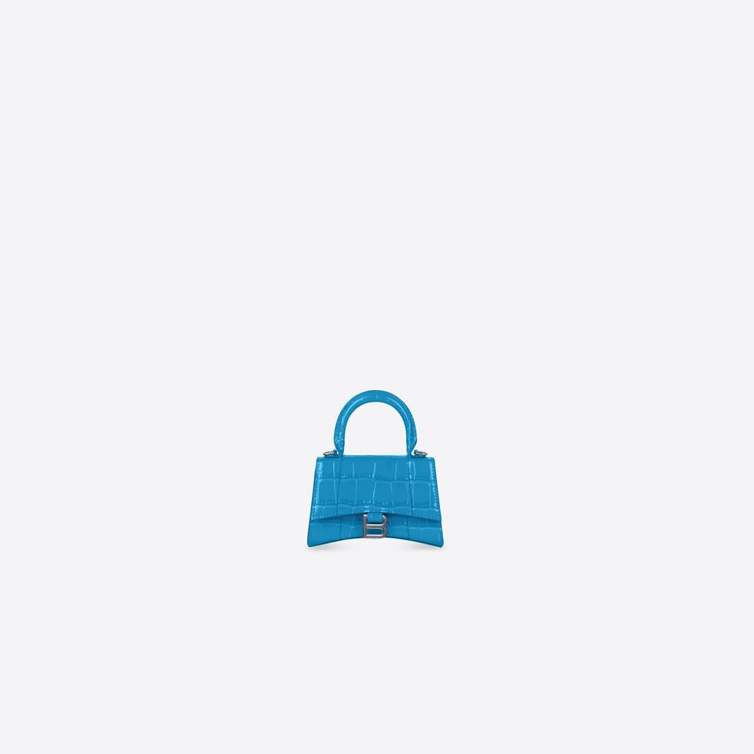 Women's Hourglass Mini Handbag With Chain Crocodile Embossed in Blue - 1