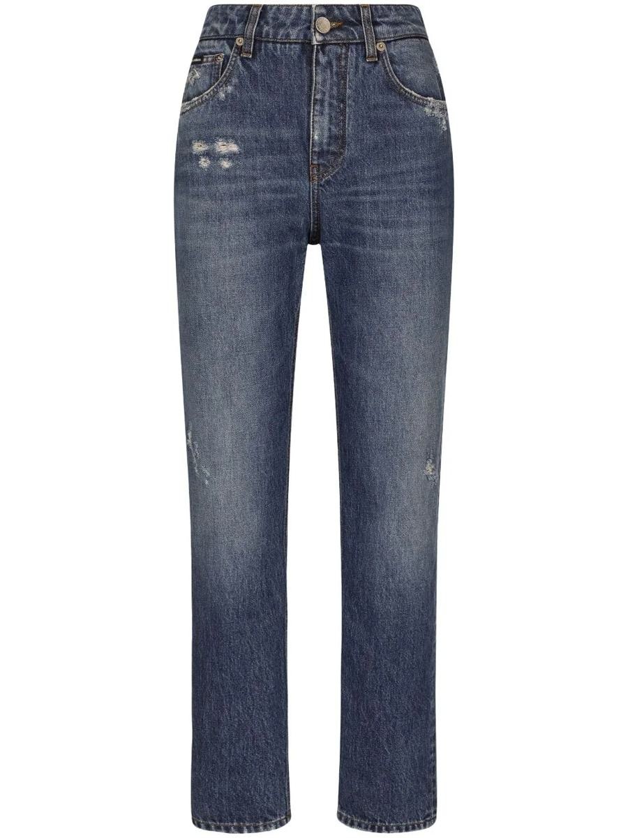 DOLCE & GABBANA STRAIGHT JEANS WITH LOGO PLAQUE - 1