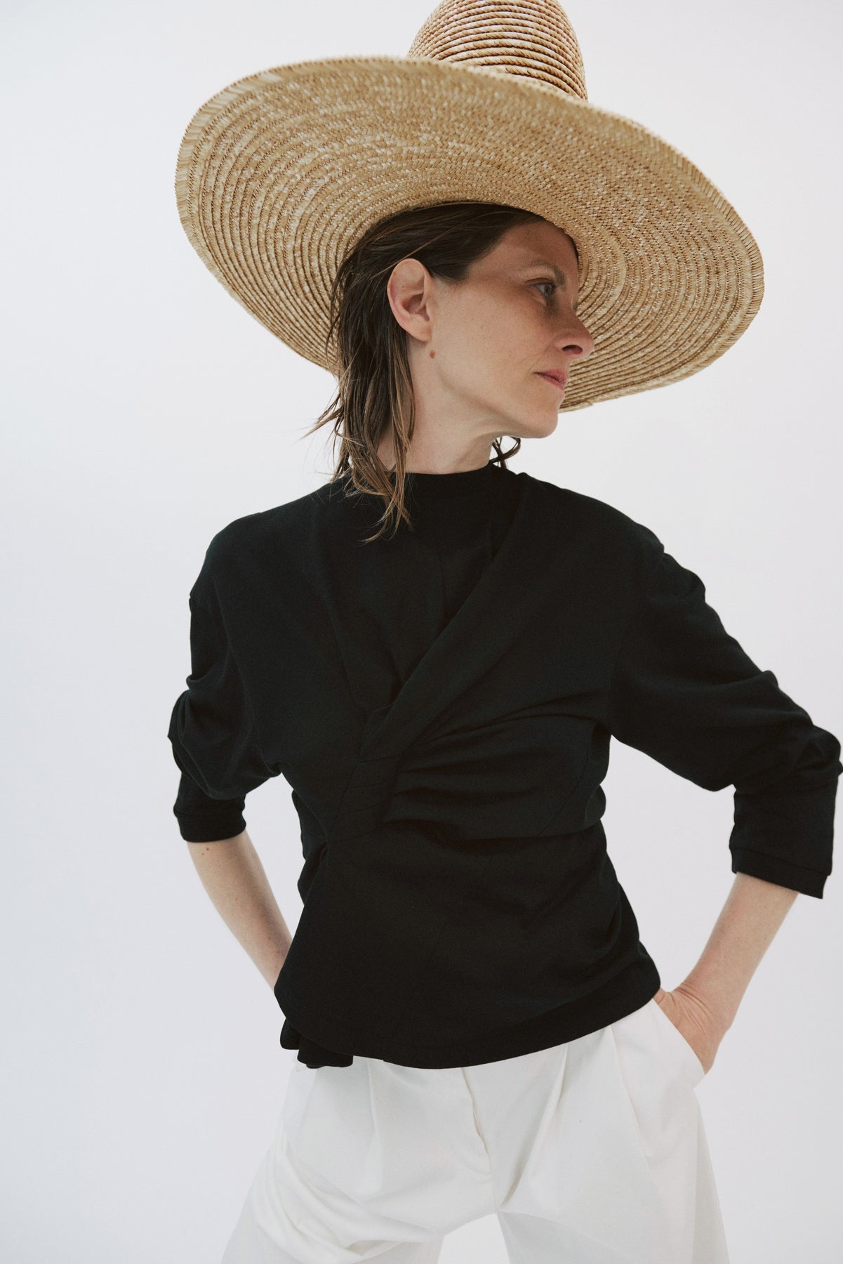 LONGSLEEVE KNOTTED JERSEY TOP BLACK - 7