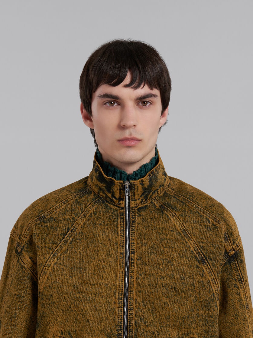 BROWN MARBLE-DYED DENIM BOMBER JACKET - 4