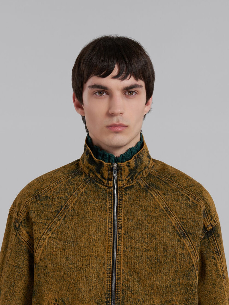 BROWN MARBLE-DYED DENIM BOMBER JACKET 4