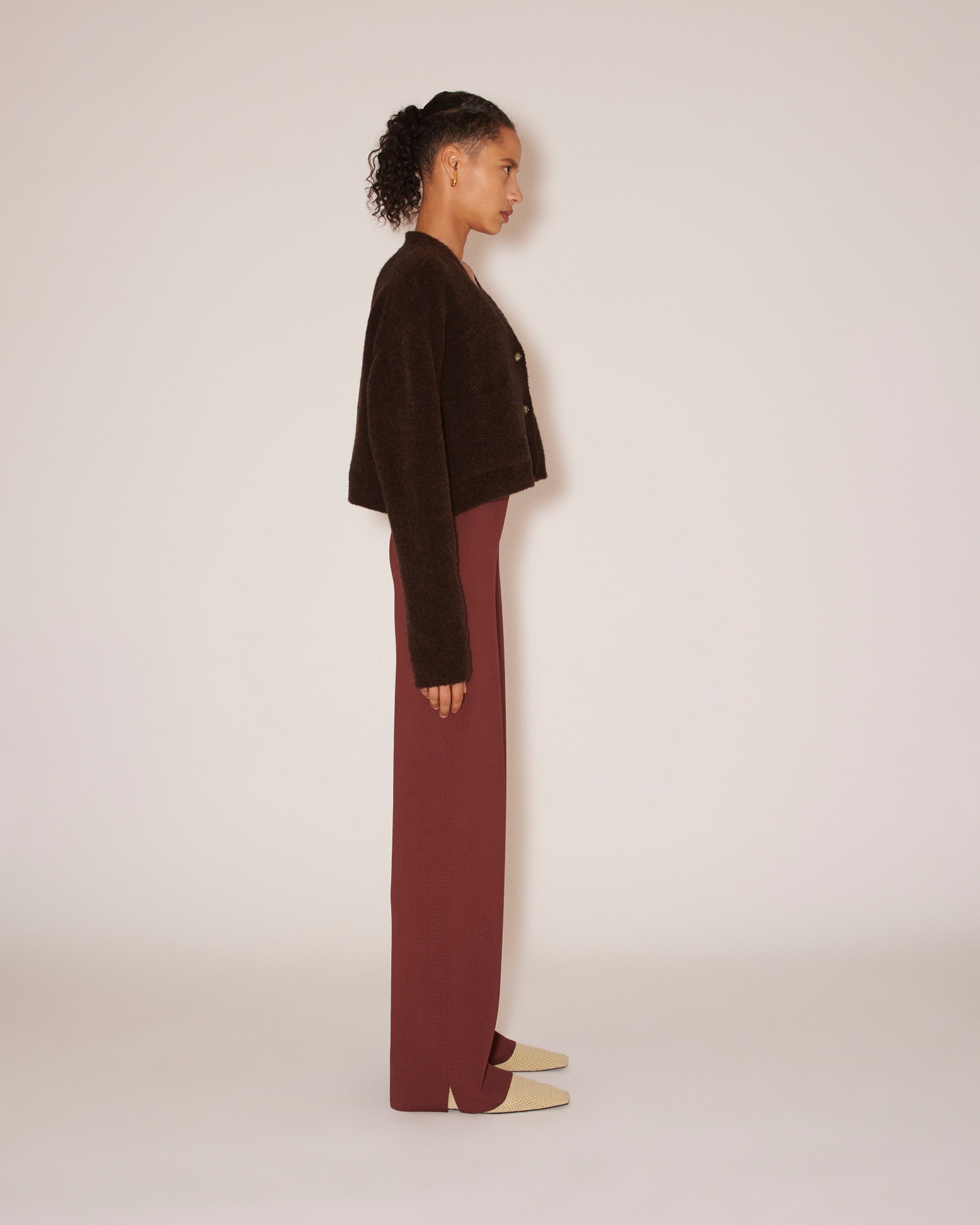 MELINA - Compact boucle boxy fit cardigan - Brown - 4