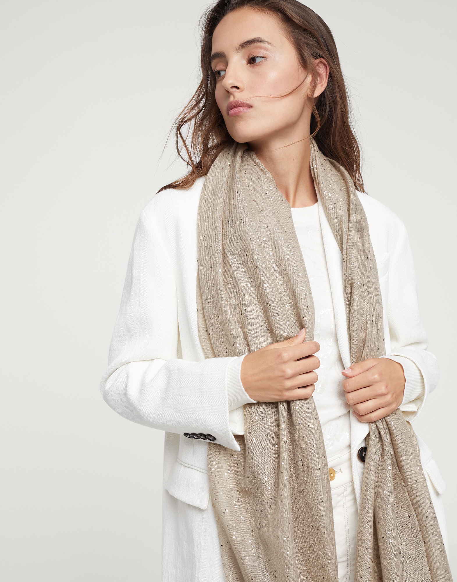Lightweight cashmere and silk Diamond yarn knit scarf - 4
