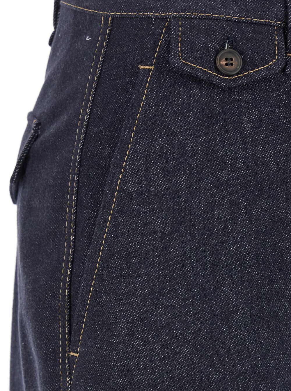 Brunello Cucinelli Women Blue Jeans With Wide Leg And Contrasting Stitching In Denim Woman - 4