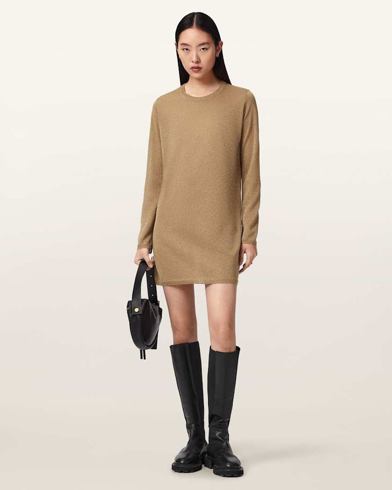 ALLSAINTS TILLII METALLIC LONG SLEEVE MINI DRESS outlook