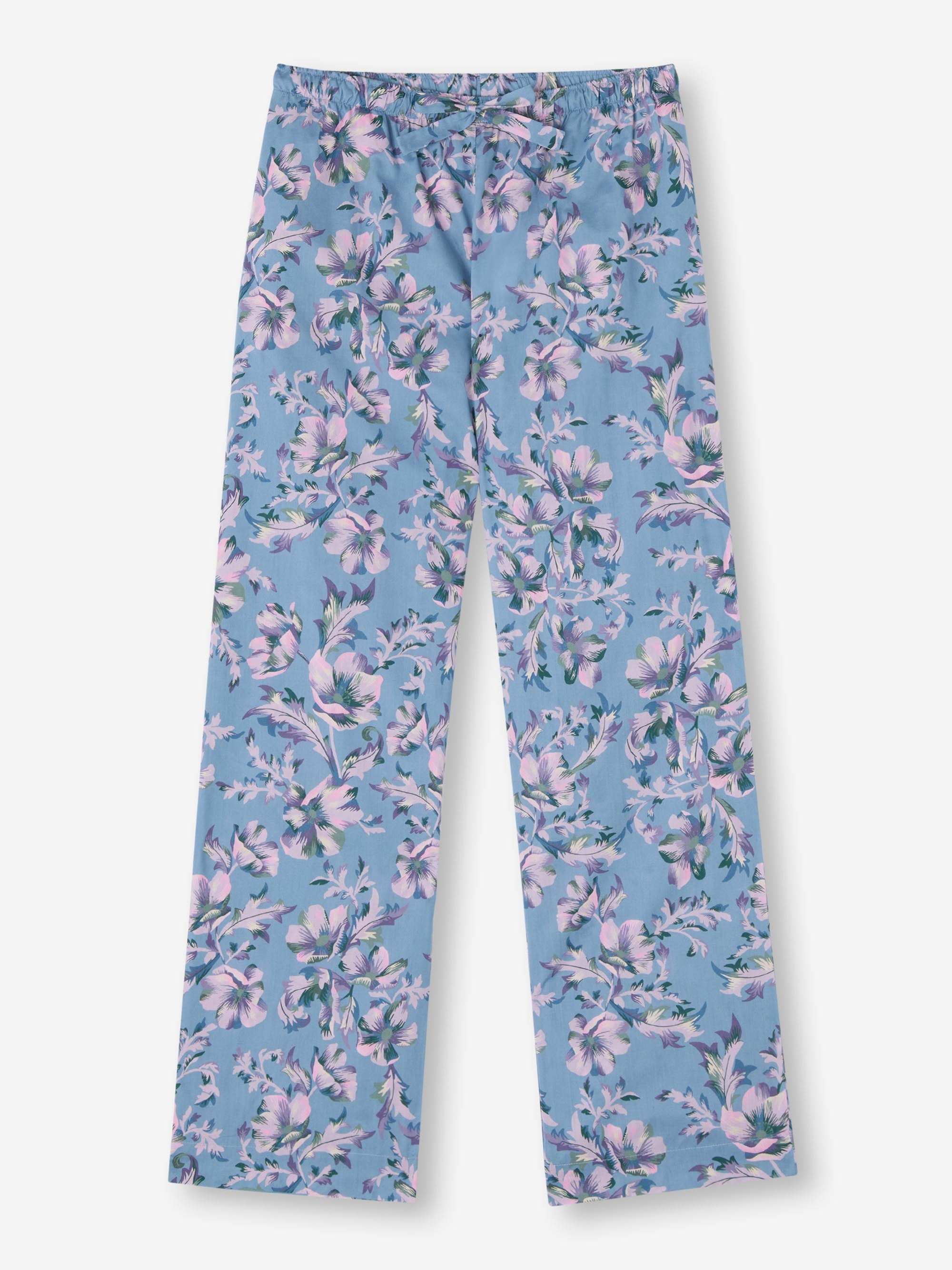 Women's Lounge Pants Cotton Batiste Blue Wildflower Print - 1