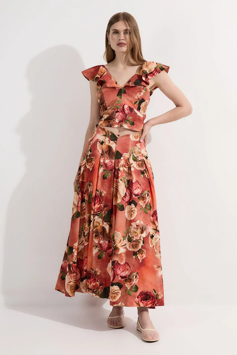 Floral Viscose Linen High Waisted Woven Maxi Skirt - 1