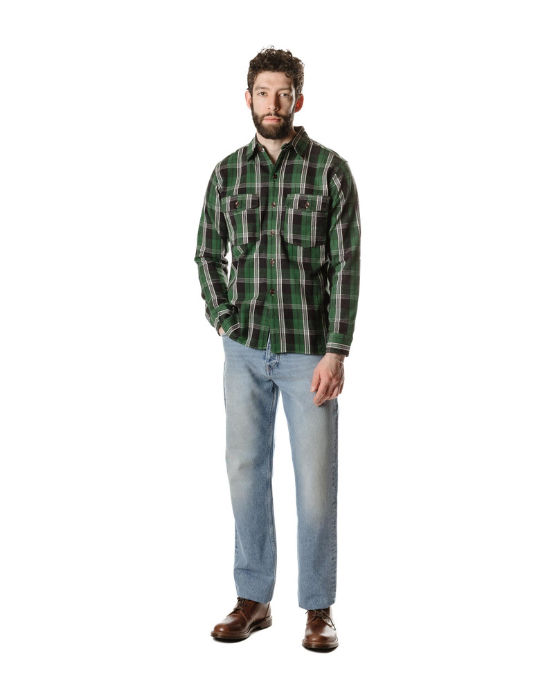 Warehouse & Co. Lot. 3022 Flannel Shirt With Chinstrap G Pattern Green (One Wash) outlook
