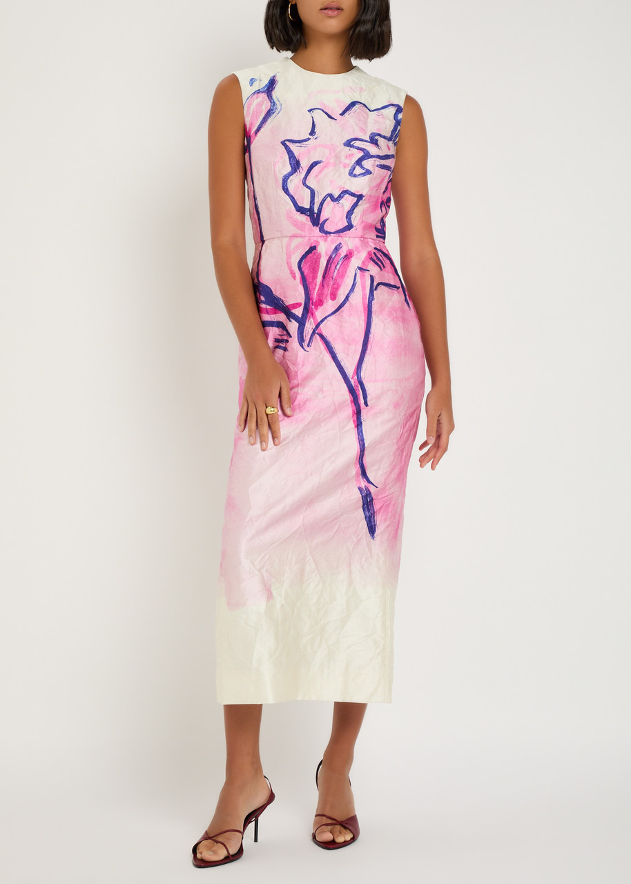 Erdem Printed Crinkled Satin Midi Dress - 4
