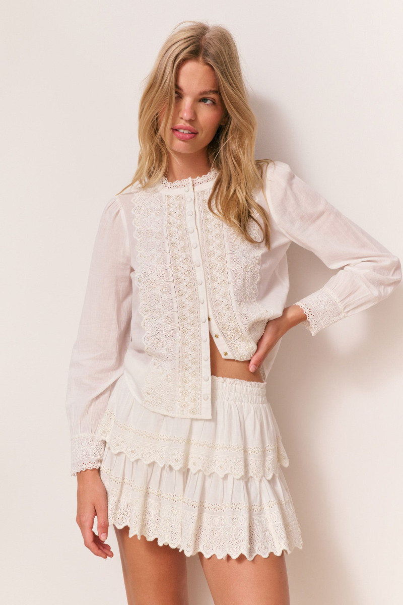 LoveShackFancy Larine Pearl-Embellished Cotton Blouse outlook