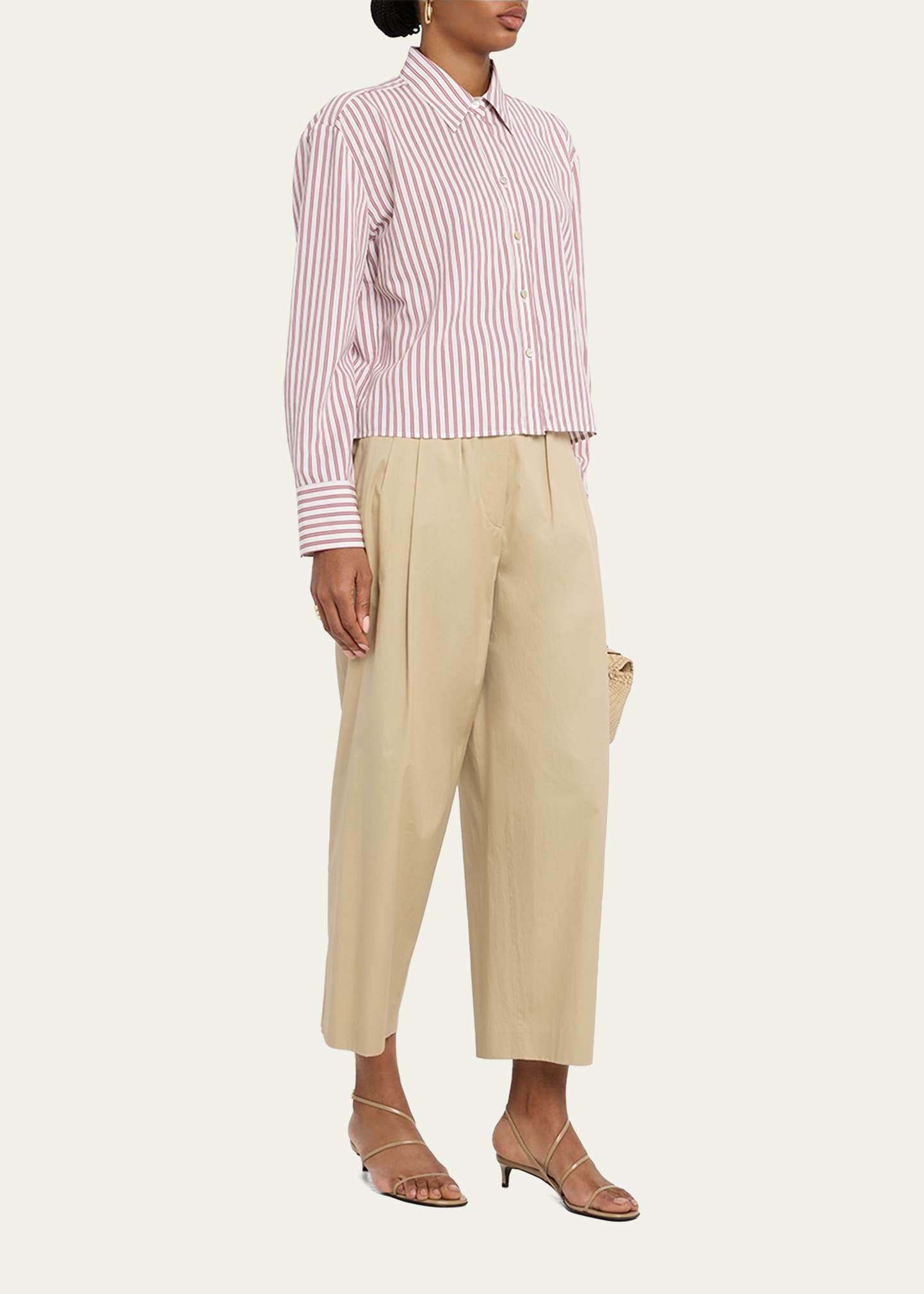 Stripe Cropped Button-Front Shirt - 2