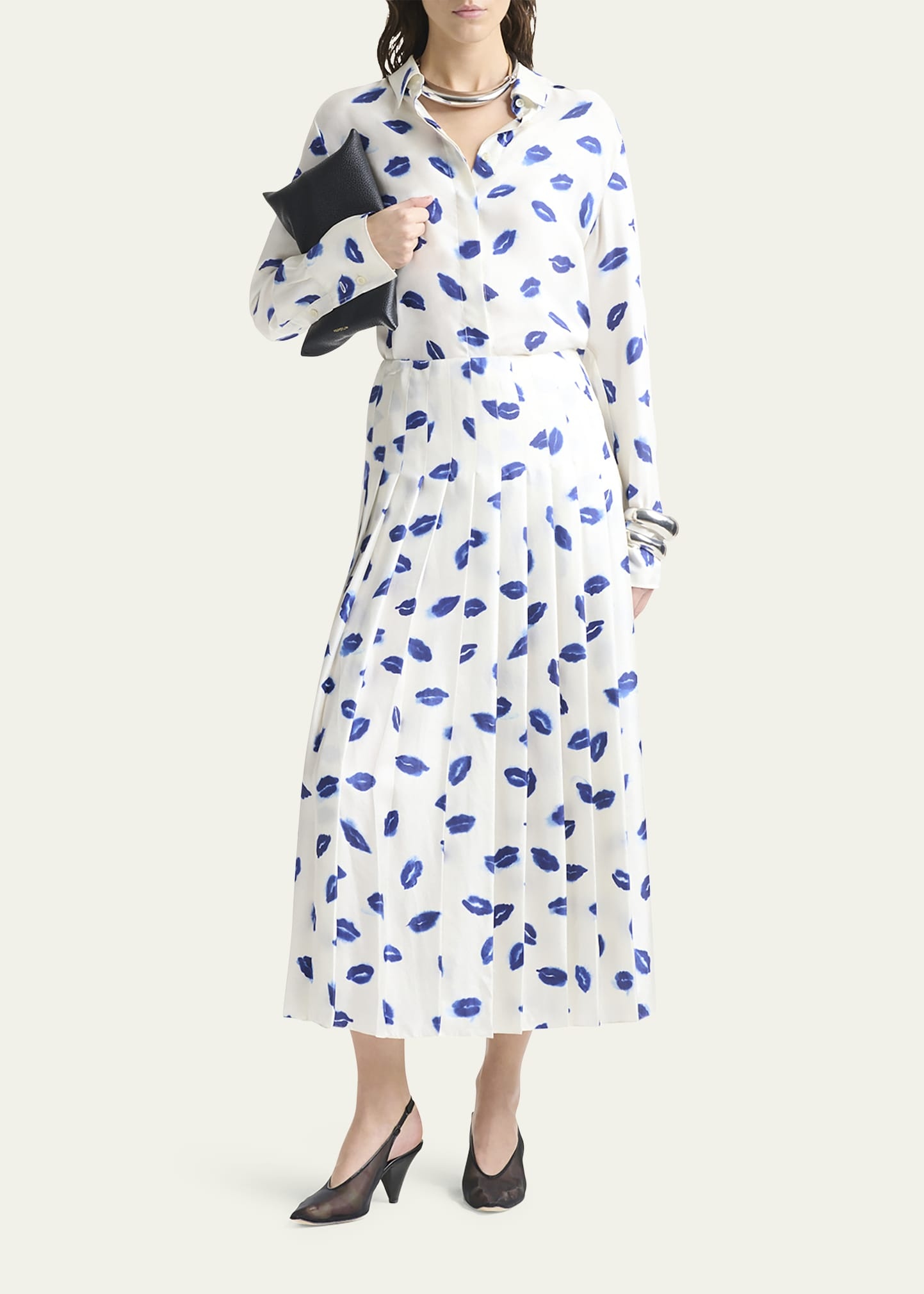 Monti Lip-Print Pleated Maxi Skirt - 2