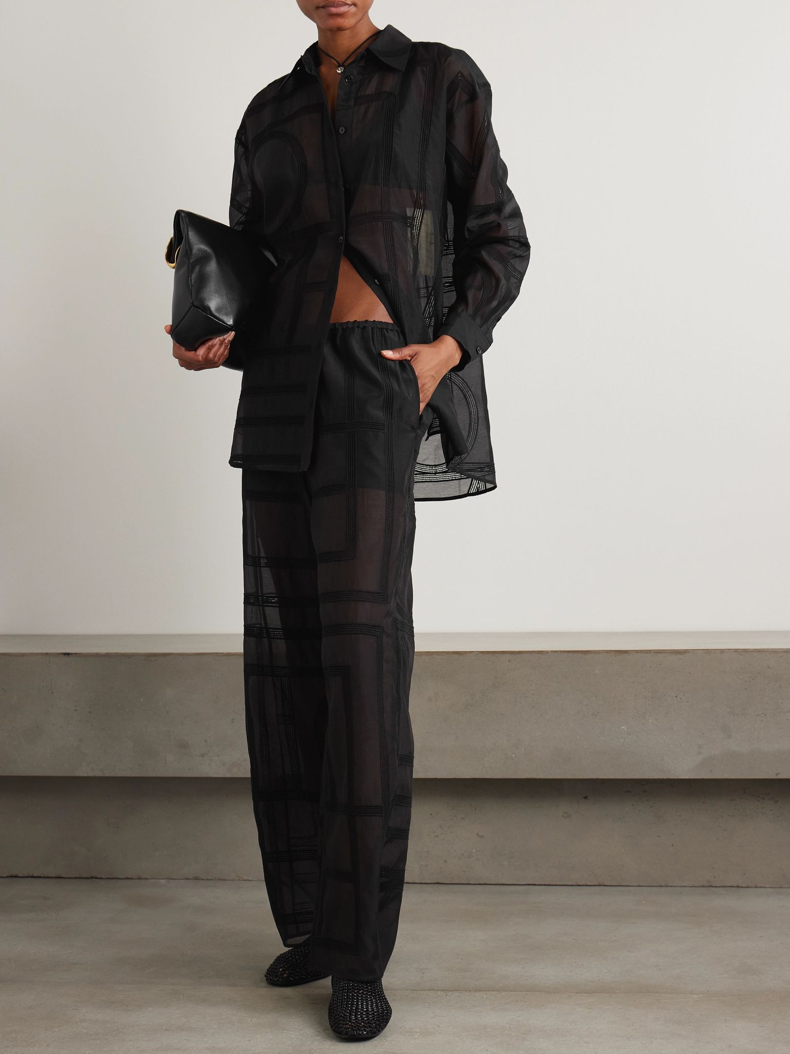 Embroidered organic cotton and silk-blend voile shirt Black - 2