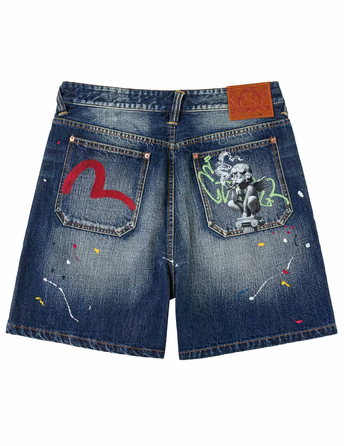 Graffiti Angel Pocket Denim Shorts - 1