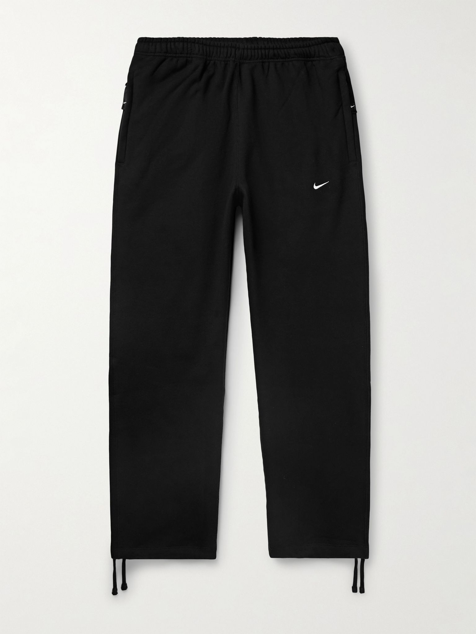 Solo Swoosh Straight-Leg Logo-Embroidered Cotton-Blend Jersey Sweatpants Black - 1