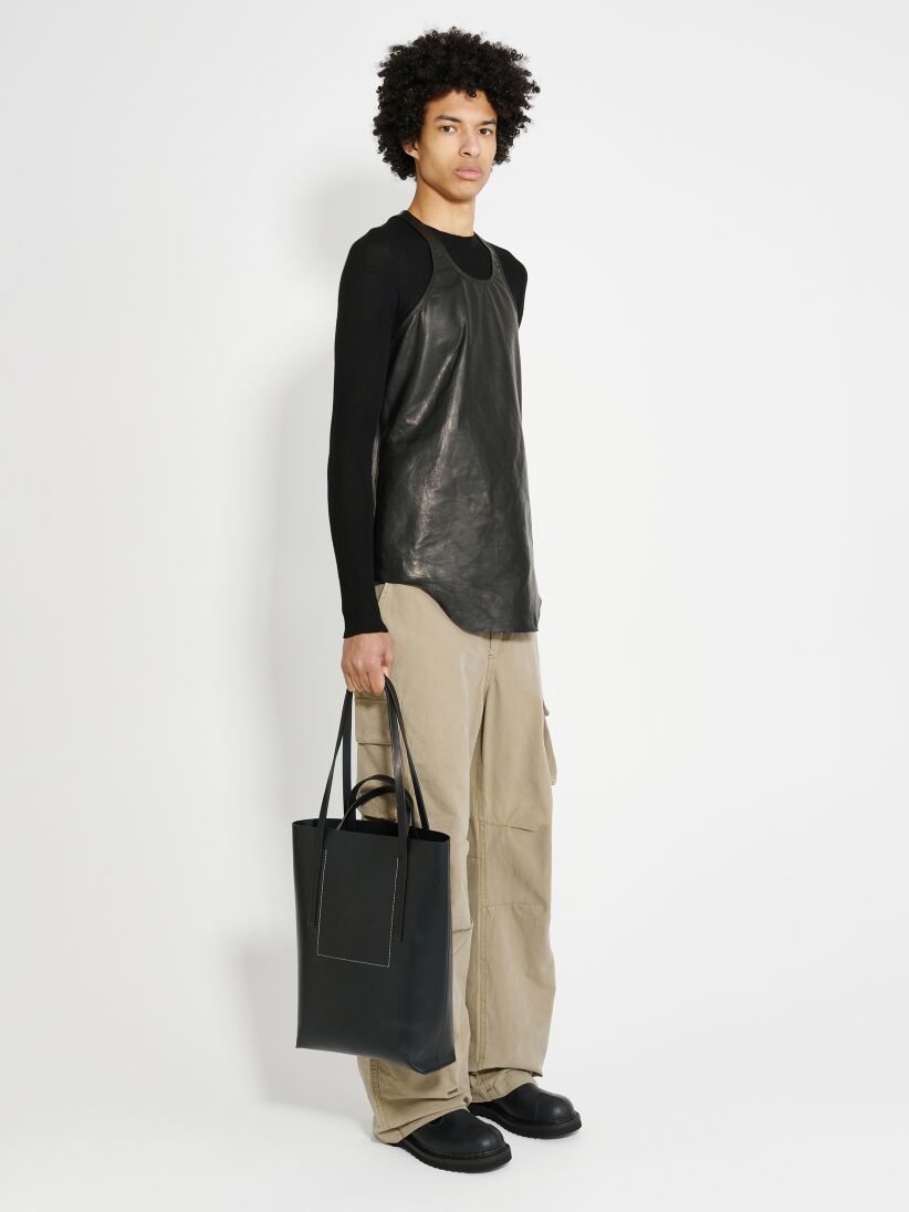 RICK OWENS LEATHER MEDIUM SHOPPER BLACK - 3