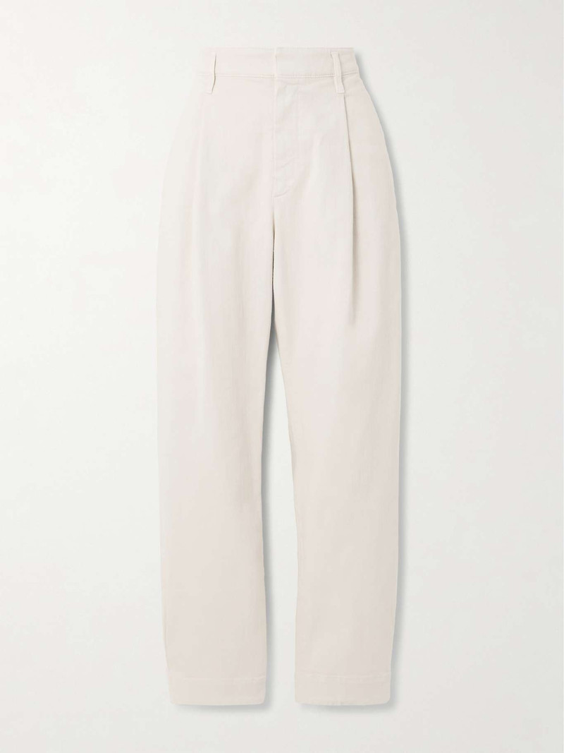 Pleated cotton-blend twill tapered pants 1