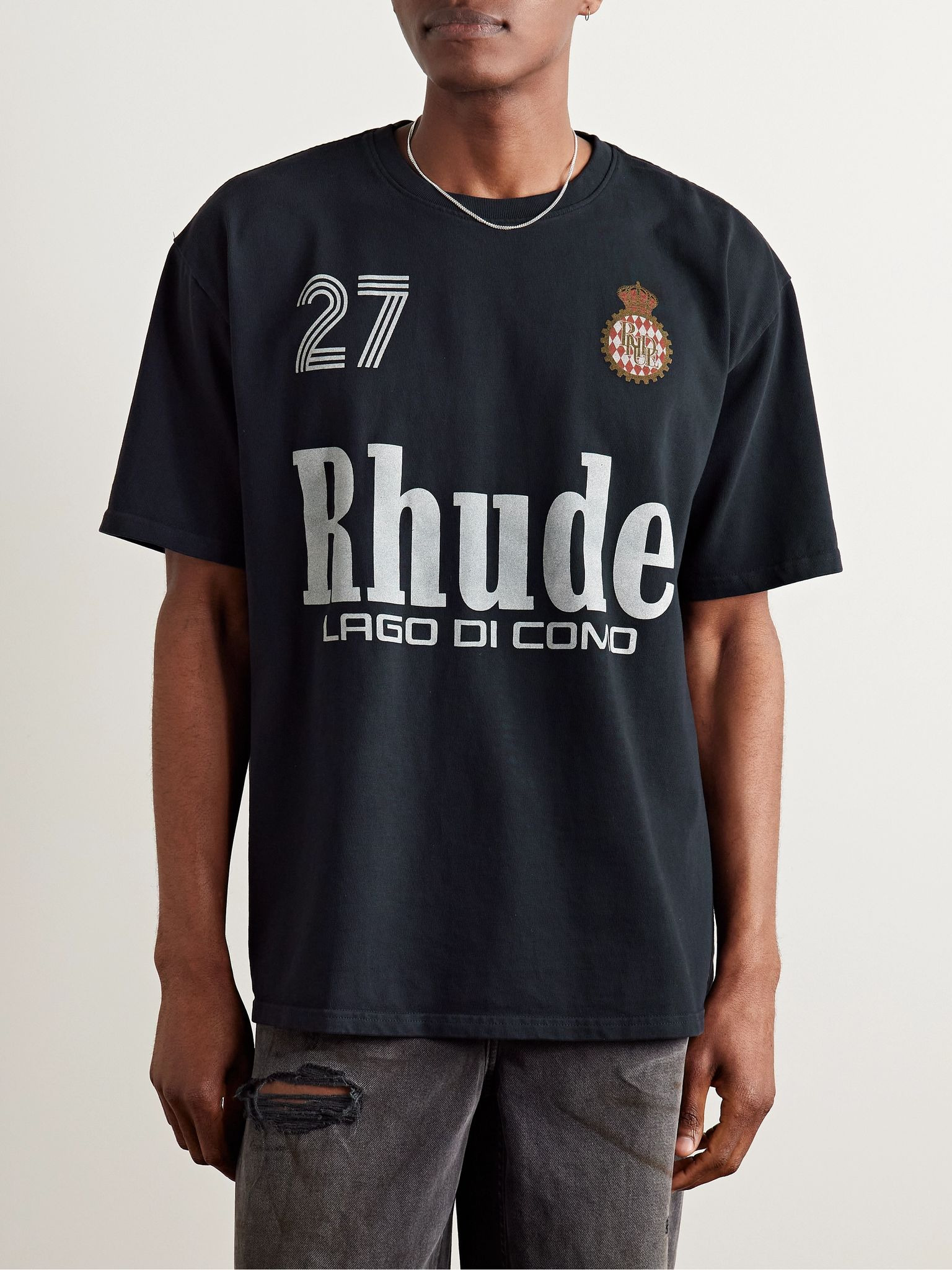 Racing Crest Logo-Print Cotton-Jersey T-Shirt Black - 3