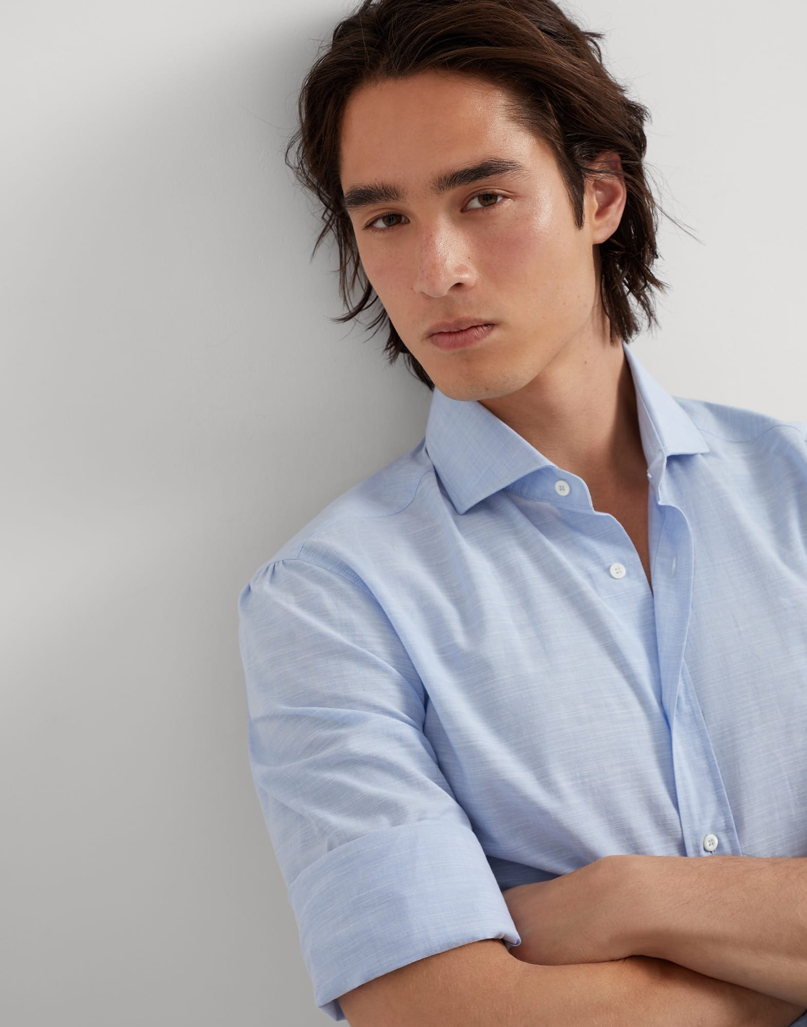 Lightweight Oxford slim fit shirt with spread collar - 3