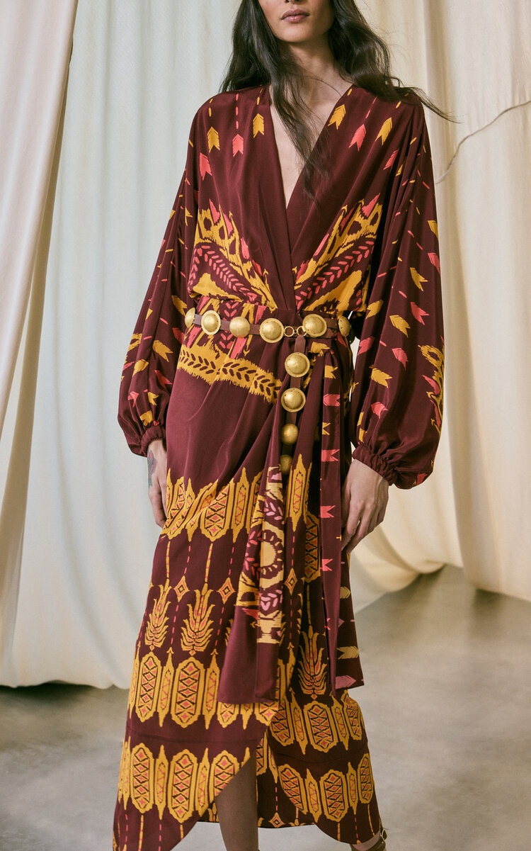 Sin Fin Printed Silk Maxi Dress burgundy - 2