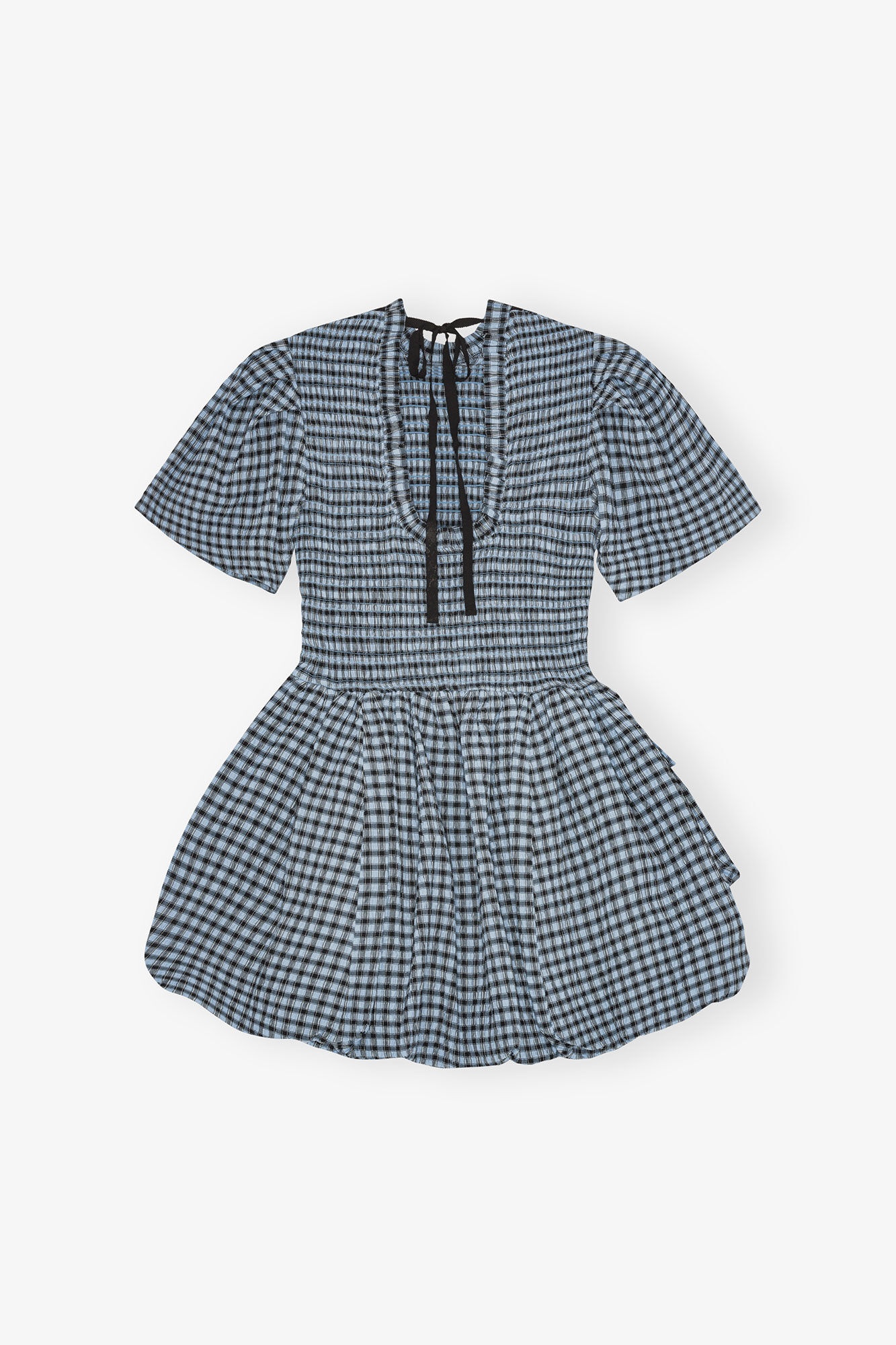 BLUE SEERSUCKER CHECK MINI SMOCK DRESS - 6