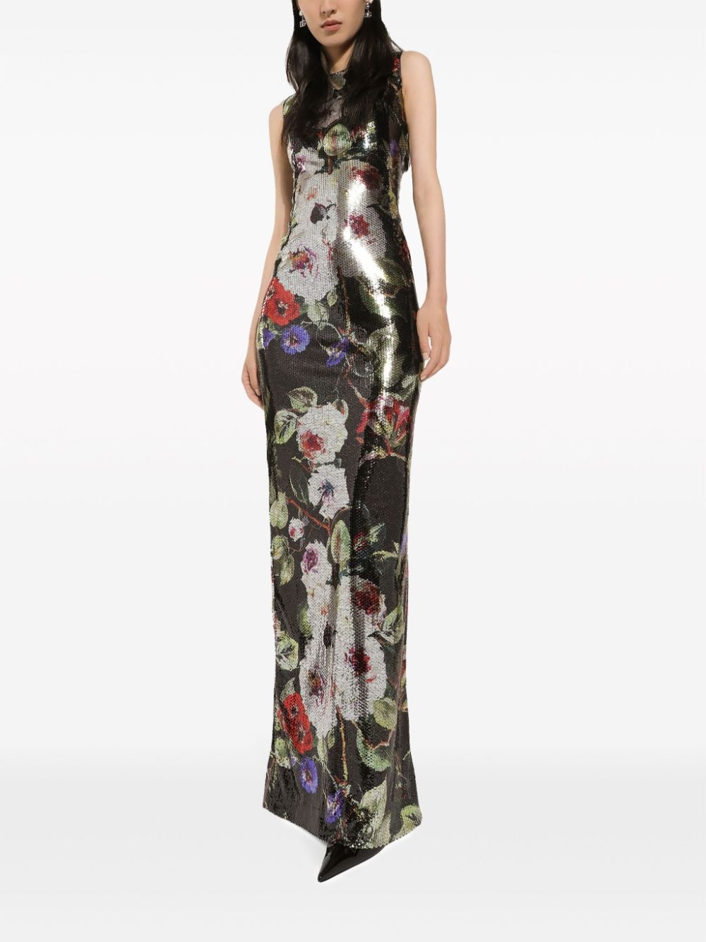 floral-print sequinned gown - 2