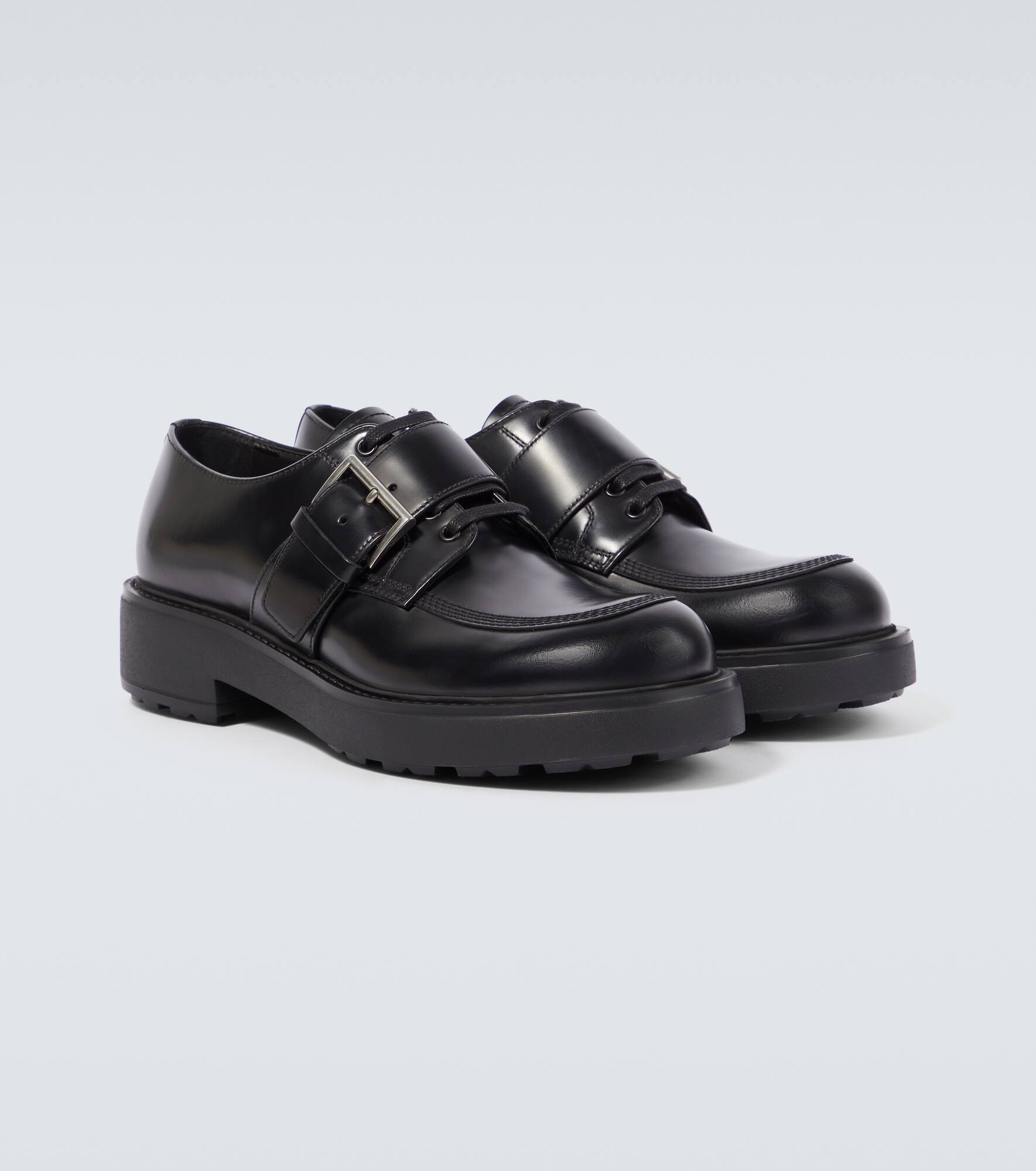 Brushed leather lace-up derbies - 5