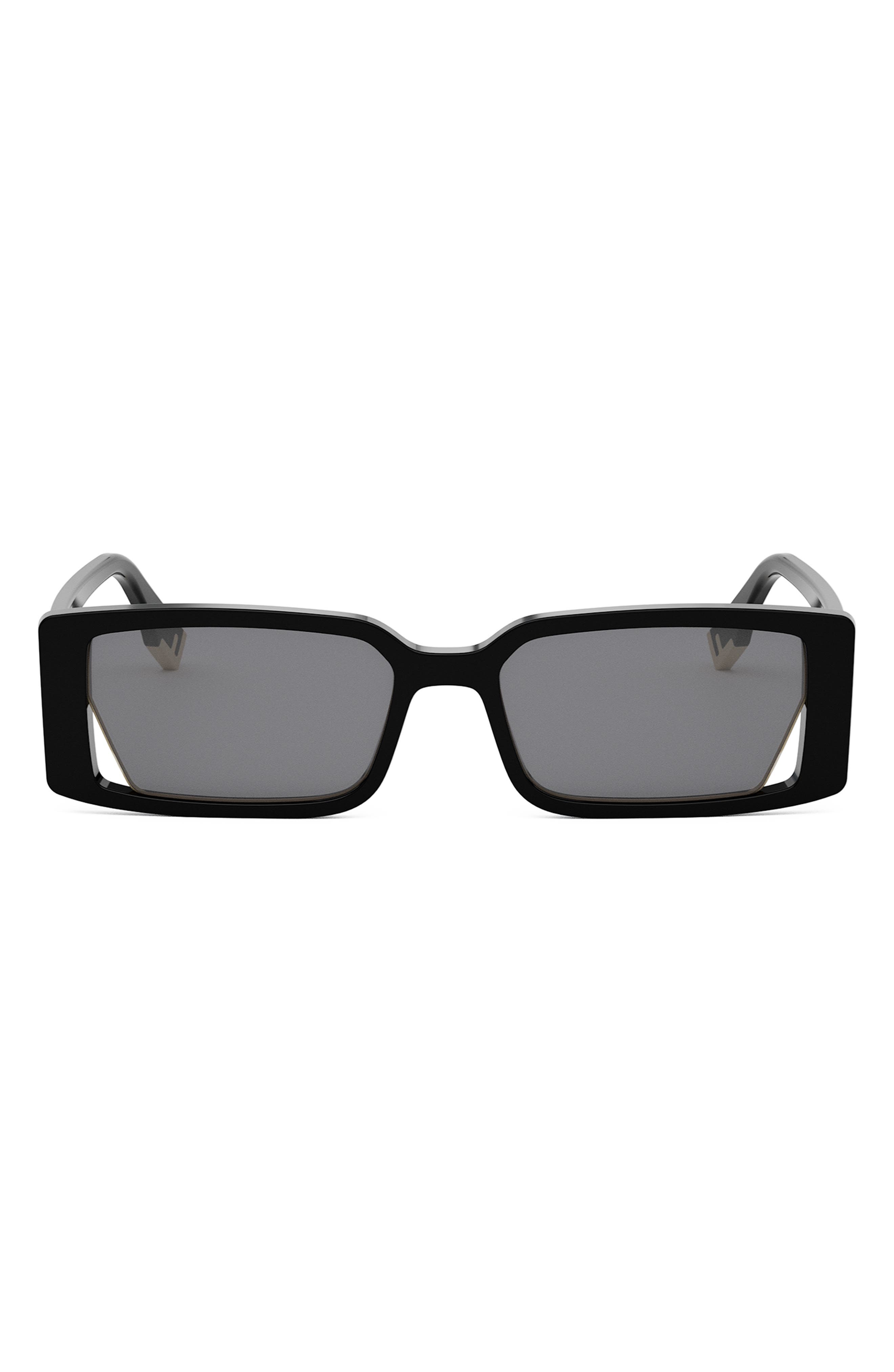 Fendi Way 53mm Rectangular Sunglasses in Shiny Black /Smoke at Nordstrom - 1