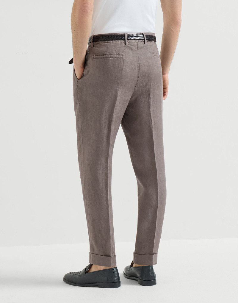 Garment-dyed trousers in linen gabardine with pleat 3