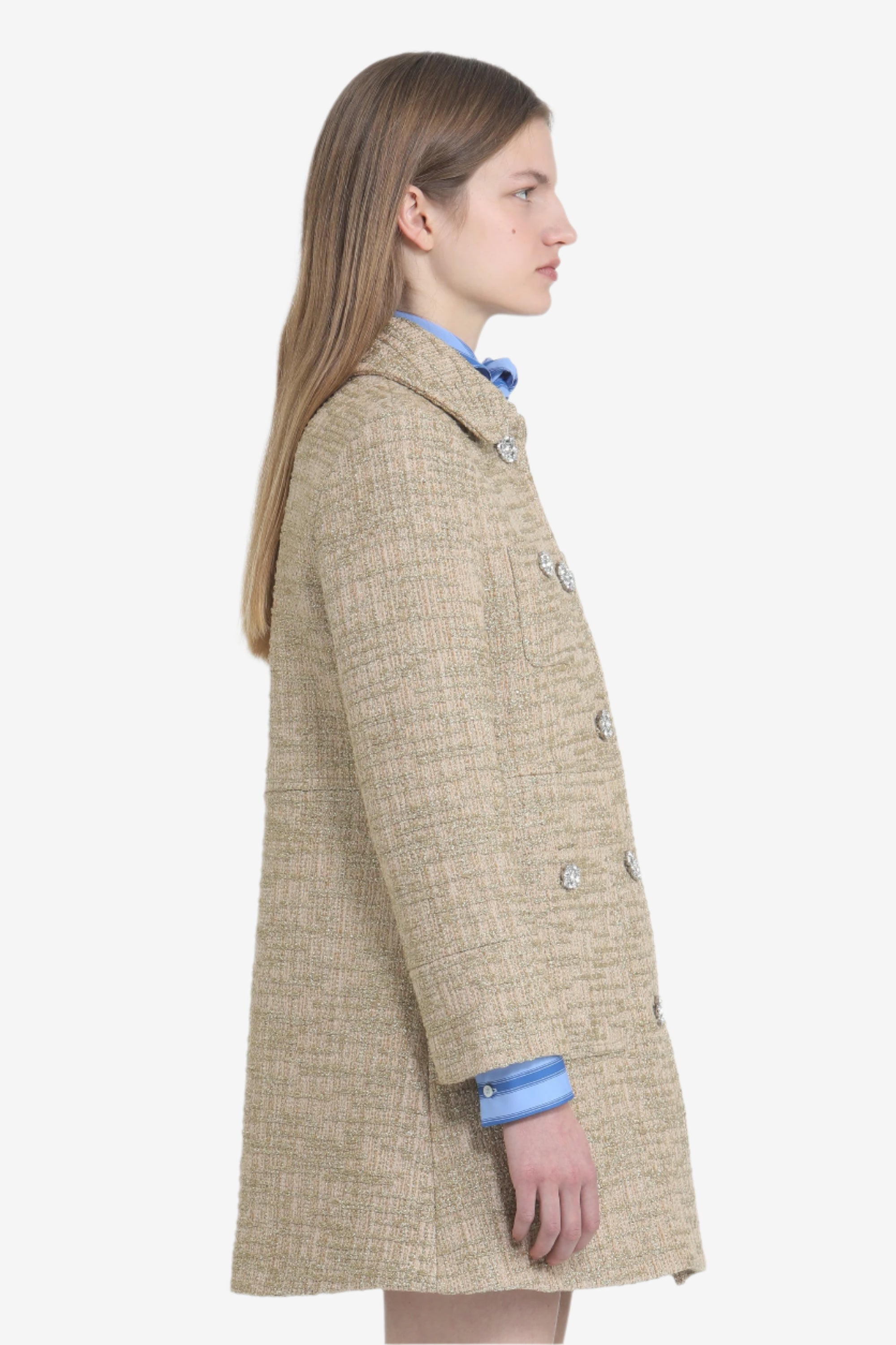 SHORT COAT WITH JEWEL BUTTONS AND ROUNDED COLLAR - 3
