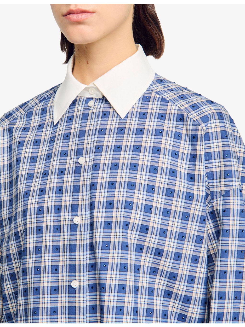 Checked Rhinestone-Embellished Cotton Shirt - 5