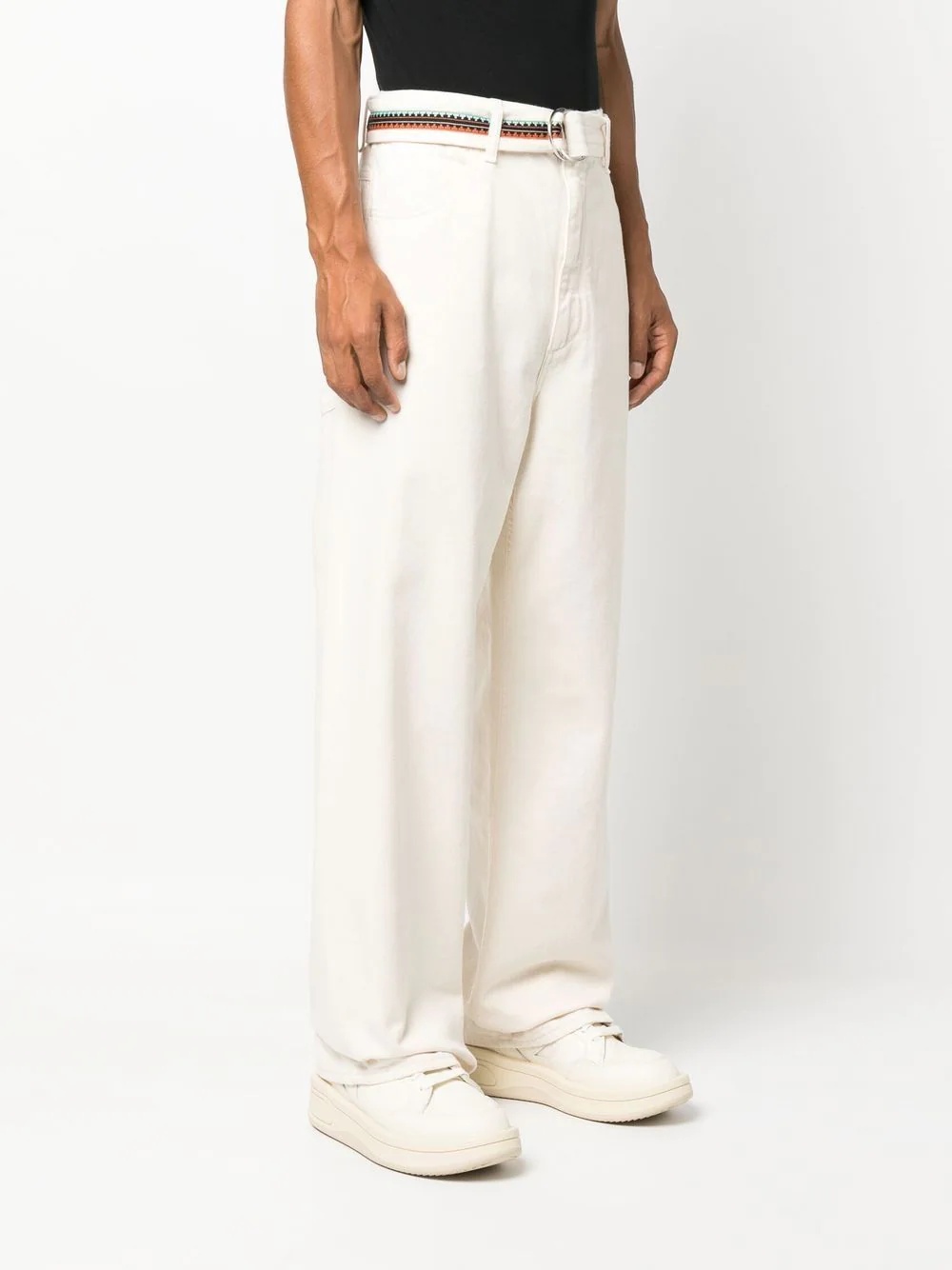 Cross-embroidered belted trousers - 3