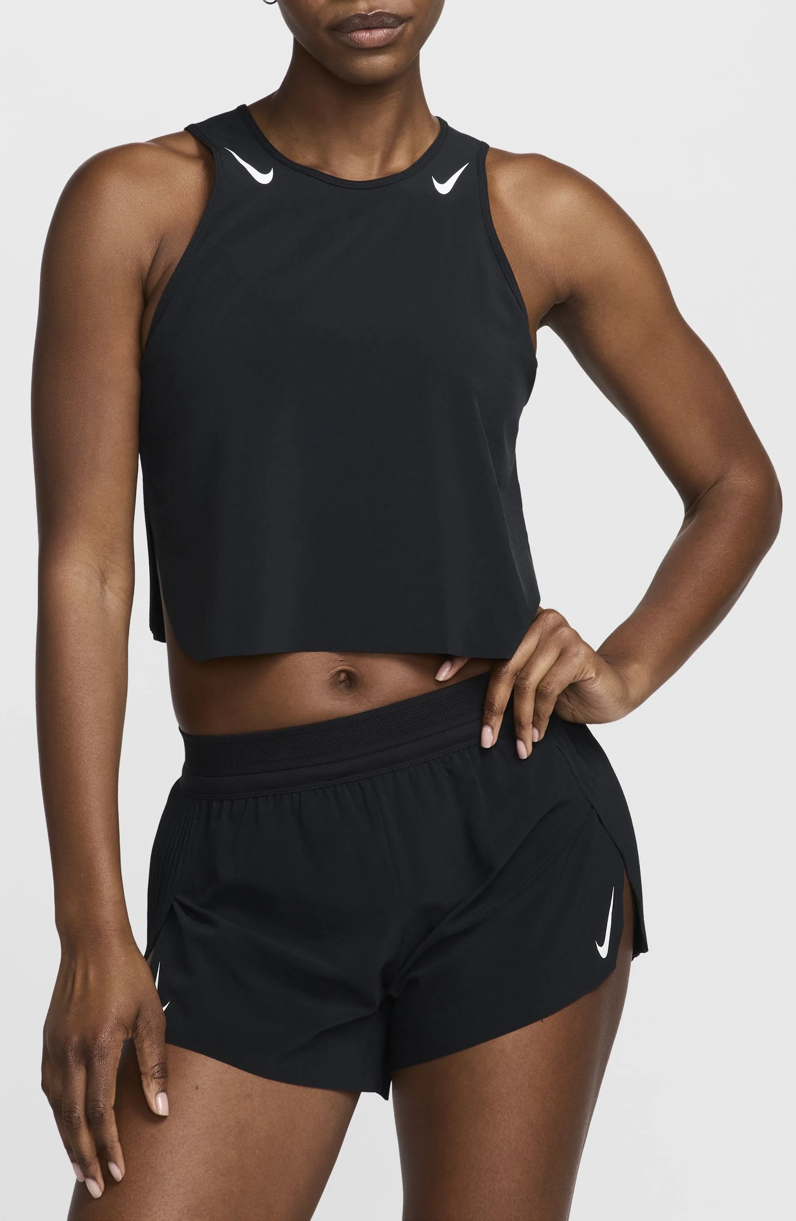 Nike AeroSwift Dri-FIT ADV Crop Running Tank Top in 010 010 Black/white at Nordstrom - 1