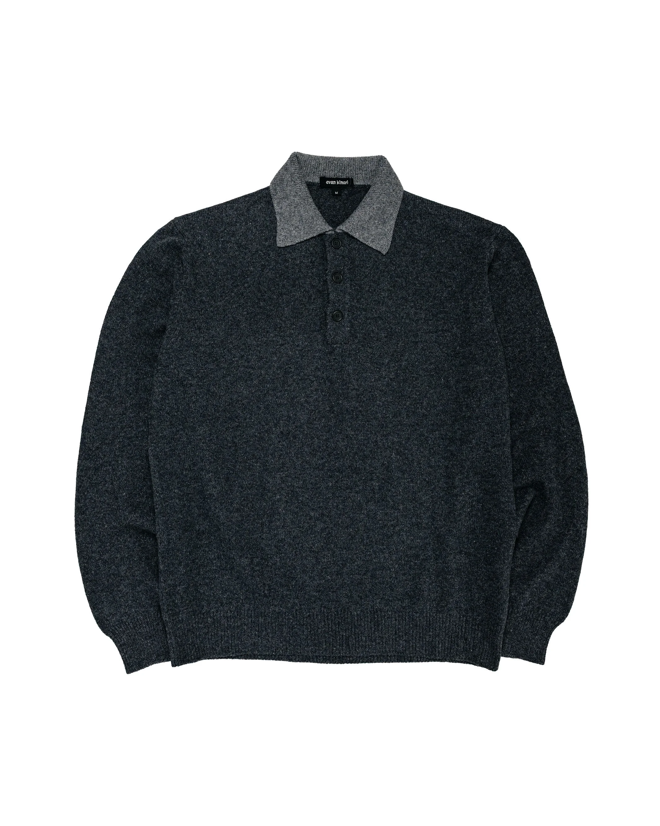 Knit Polo Yak Wool Charcoal/Light Grey - 1