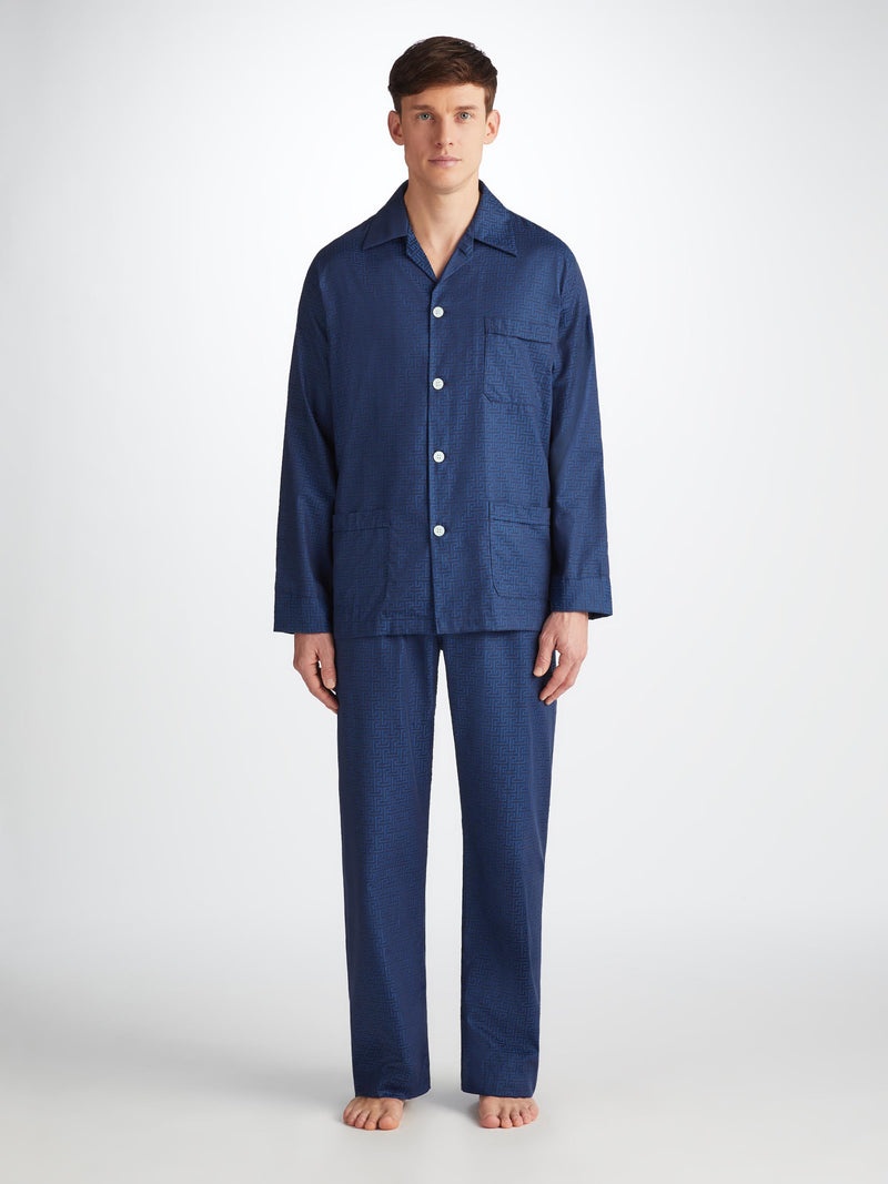 Men's Classic Fit Pajamas Paris 27 Cotton Jacquard Navy - 2