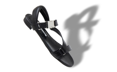 Manolo Blahnik Black Nappa Leather Buckle Detail Flat Sandals outlook